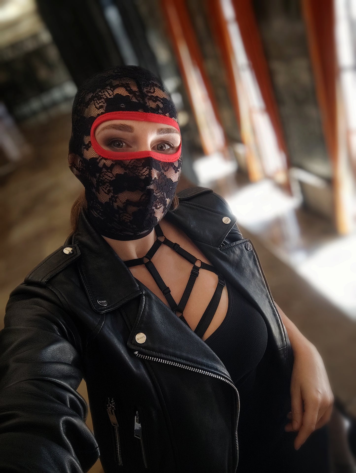 Woman lace mask for pole dance.Rave mask for party, festival and cosplay.Gothic harness mask for women.Guipure mask for carnival.Balaclava.