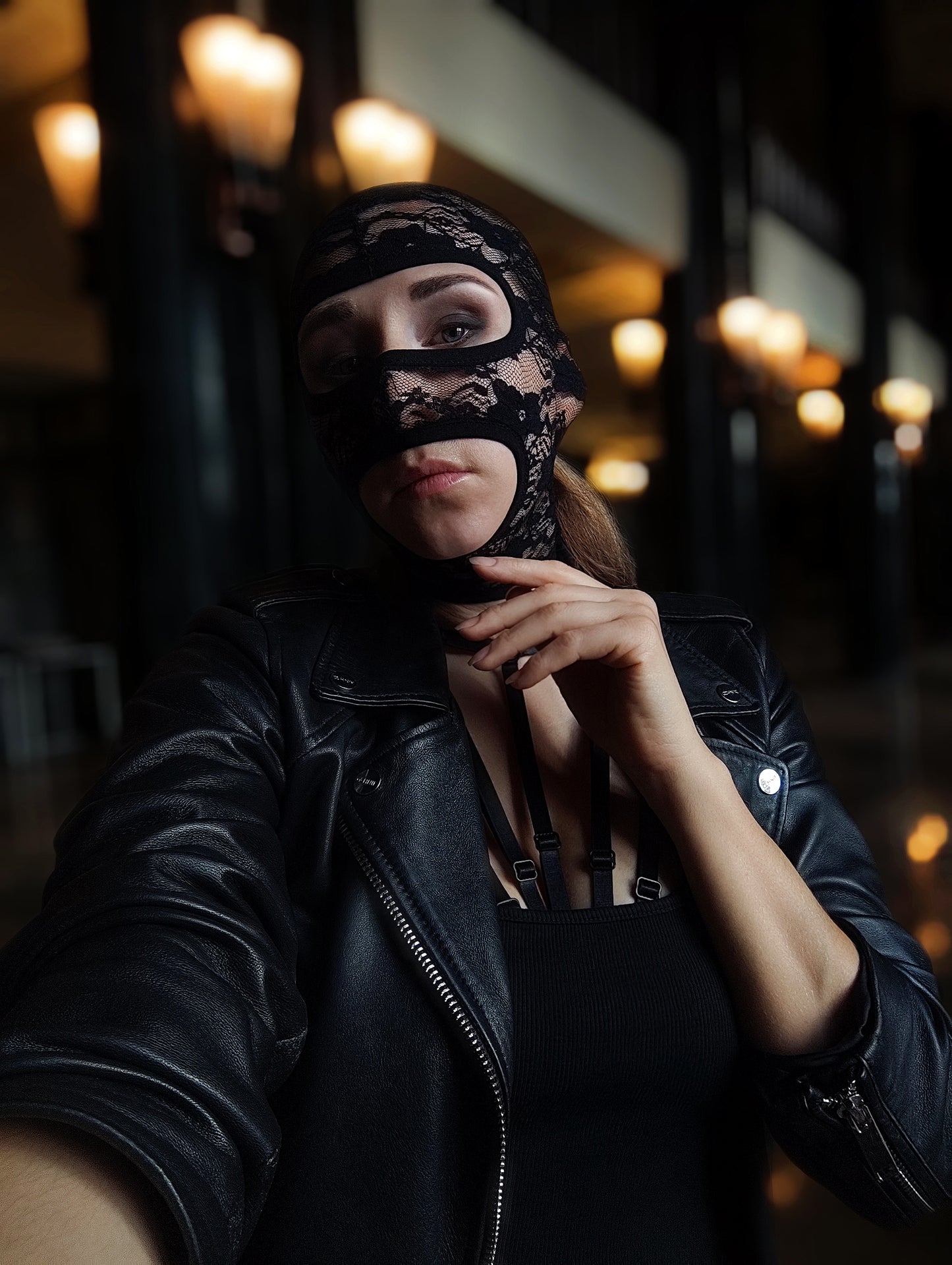 Woman lace mask for pole dance.Rave mask for party, festival and cosplay.Gothic harness mask for women.Guipure mask for carnival.Balaclava.