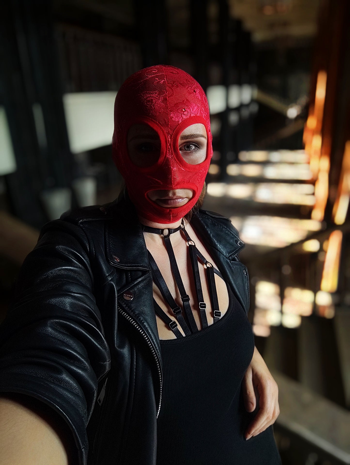 Woman lace mask for pole dance.Rave mask for party, festival and cosplay.Gothic harness mask for women.Guipure mask for carnival.Balaclava.