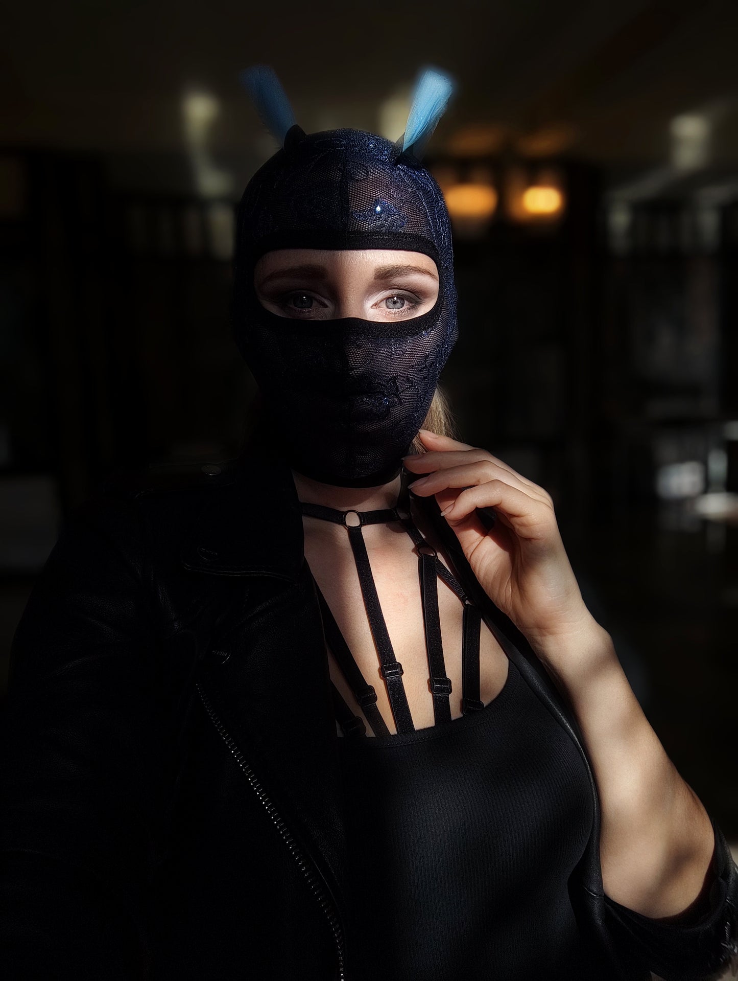 Woman lace mask for pole dance.Rave mask for party, festival and cosplay.Gothic harness mask for women.Guipure mask for carnival.Balaclava.