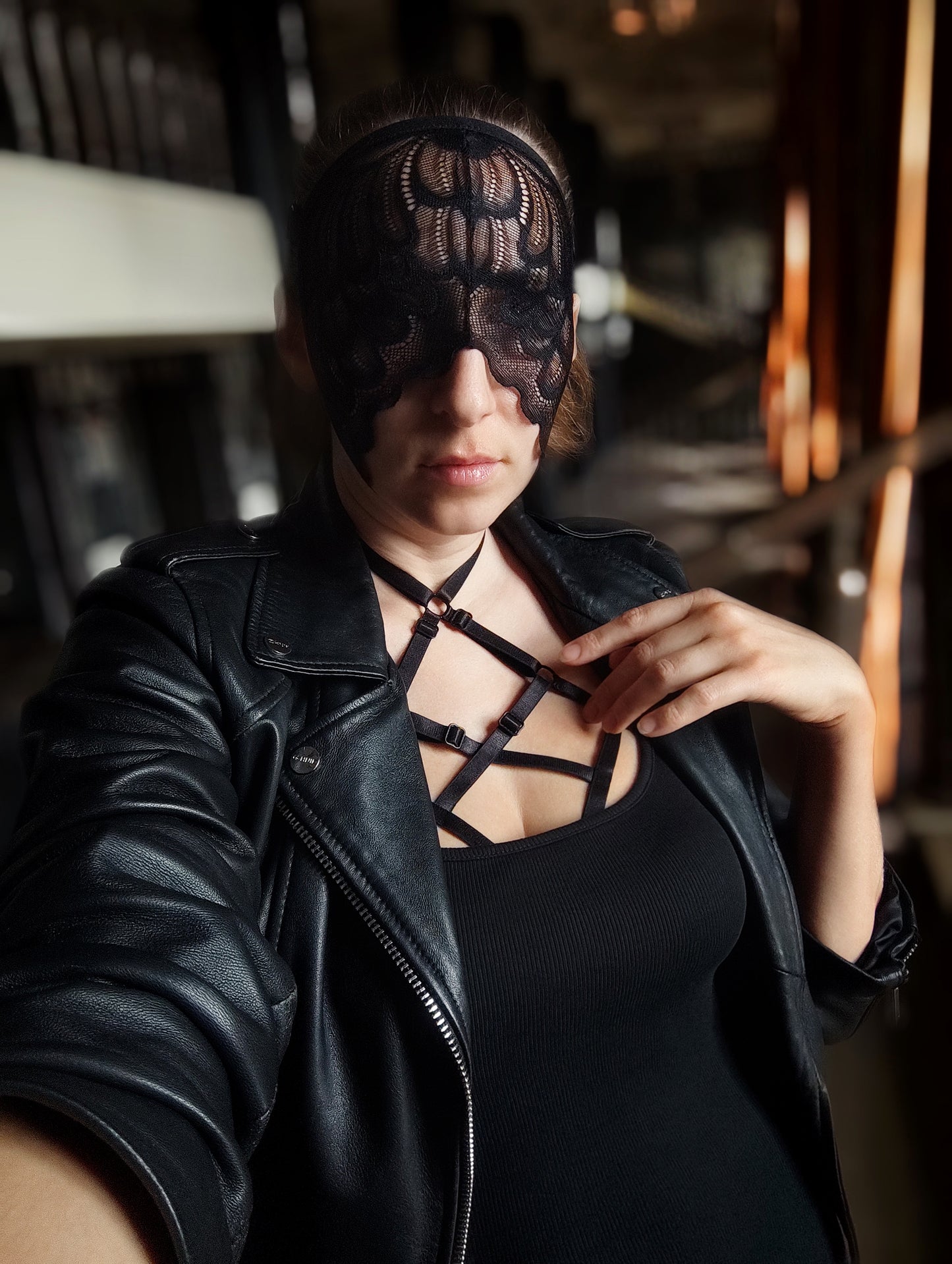 Woman lace mask for pole dance.Rave mask for party, festival and cosplay.Gothic harness mask for women.Guipure mask for carnival.