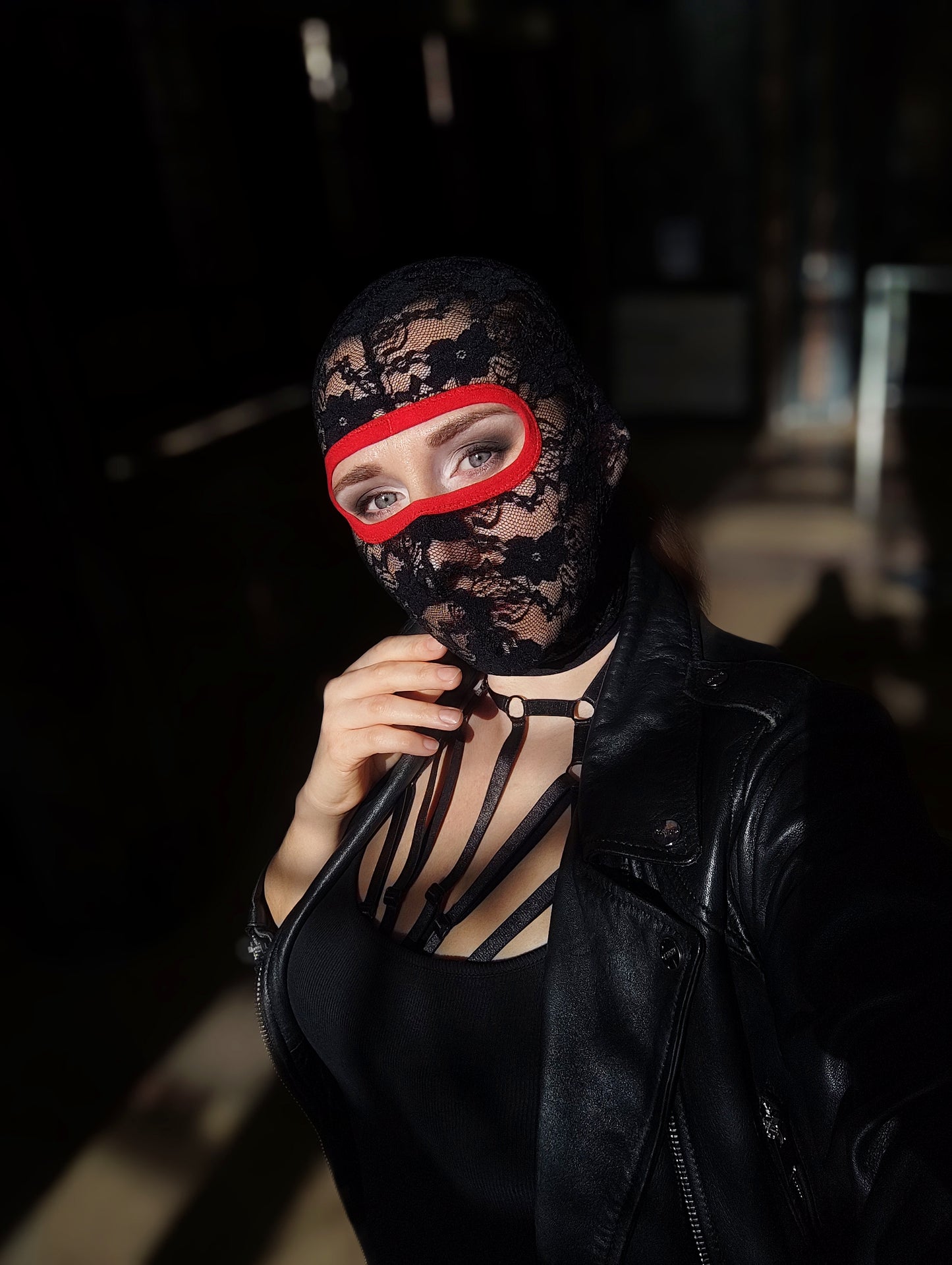 Woman lace mask for pole dance.Rave mask for party, festival and cosplay.Gothic harness mask for women.Guipure mask for carnival.Balaclava.