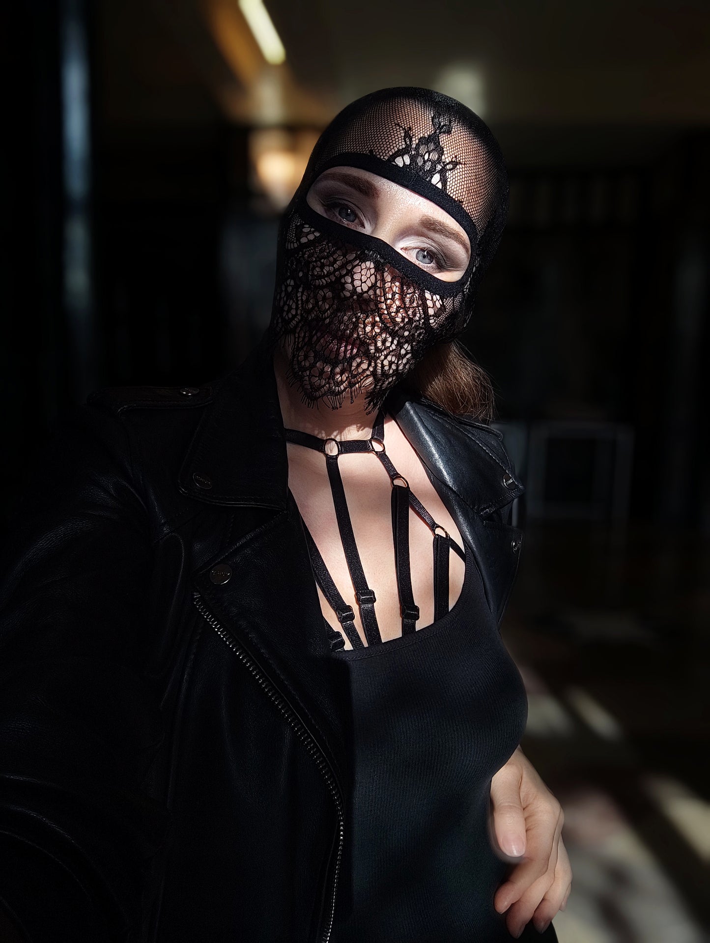 Woman lace mask for pole dance.Rave mask for party, festival and cosplay.Gothic harness mask for women.Guipure mask for carnival.