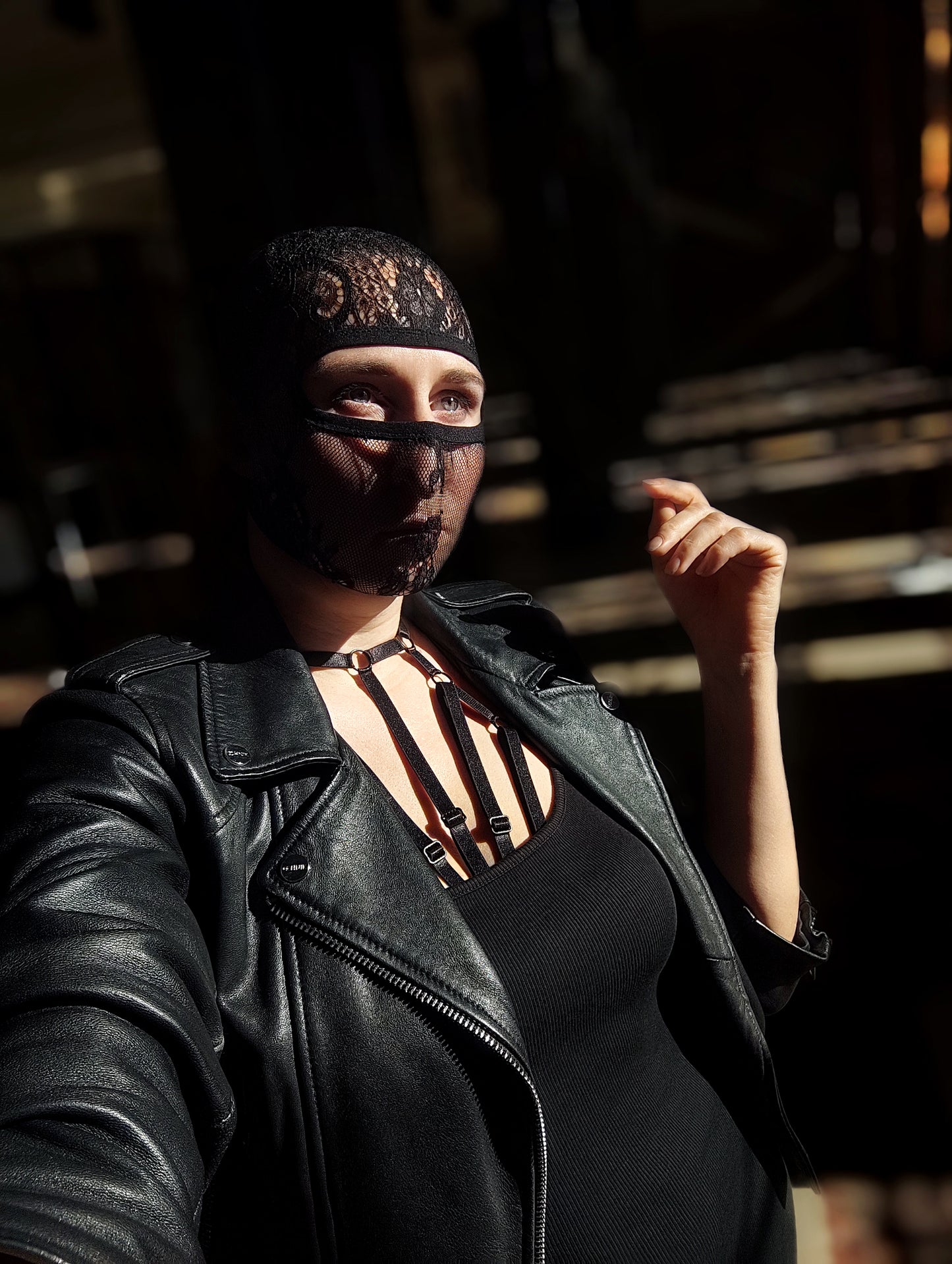 Woman lace mask for pole dance.Rave mask for party, festival and cosplay.Gothic harness mask for women.Guipure mask for carnival.