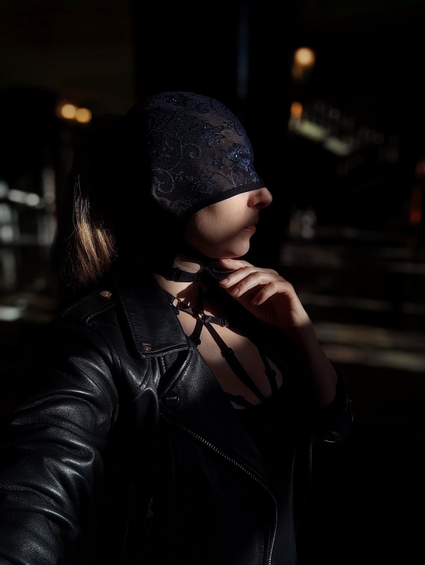 Woman lace mask for pole dance.Rave mask for party, festival and cosplay.Gothic harness mask for women.Guipure mask for carnival.Balaclava.