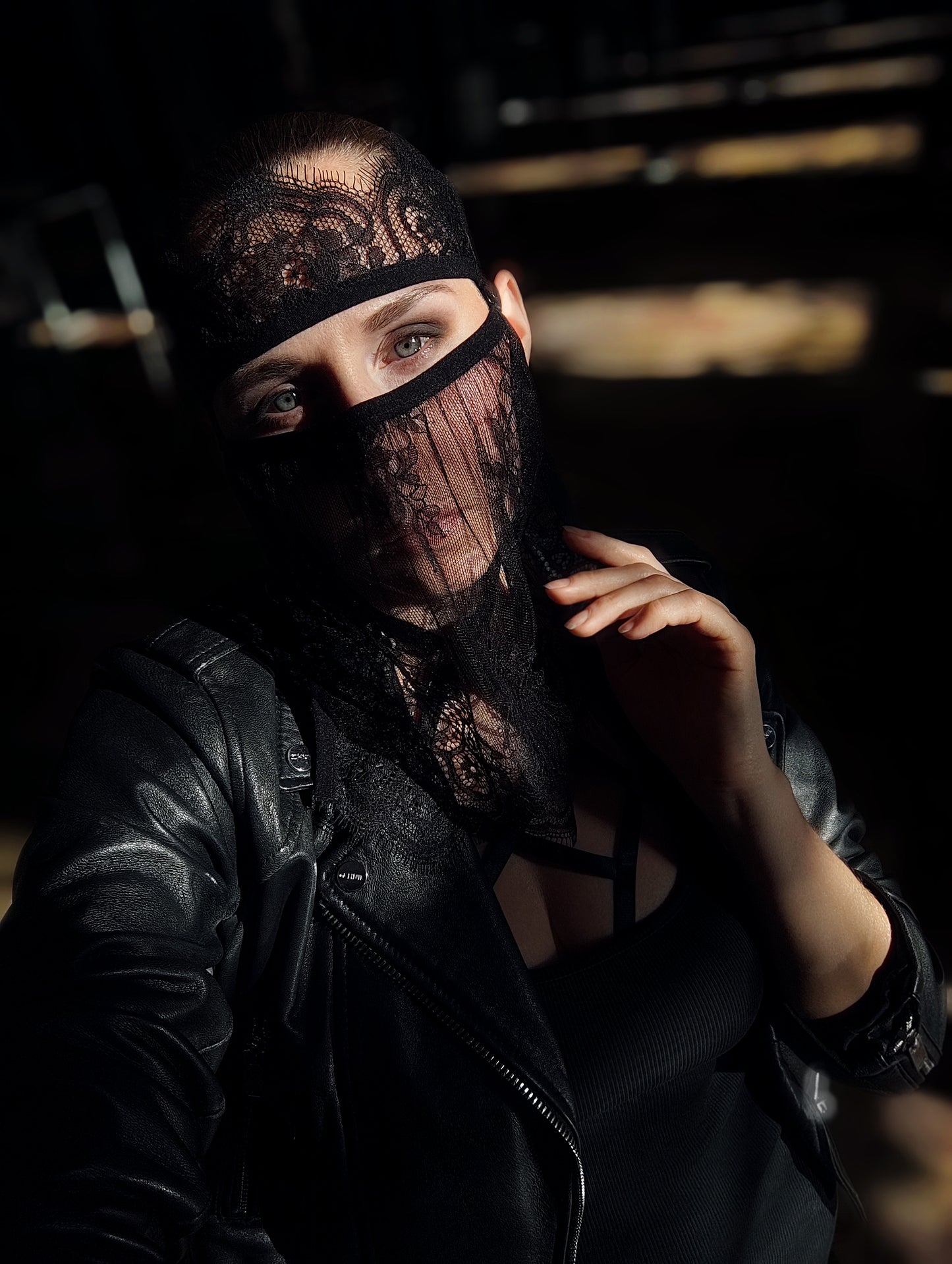 Woman lace mask for pole dance.Rave mask for party, festival and cosplay.Gothic harness mask for women.Guipure mask for carnival.