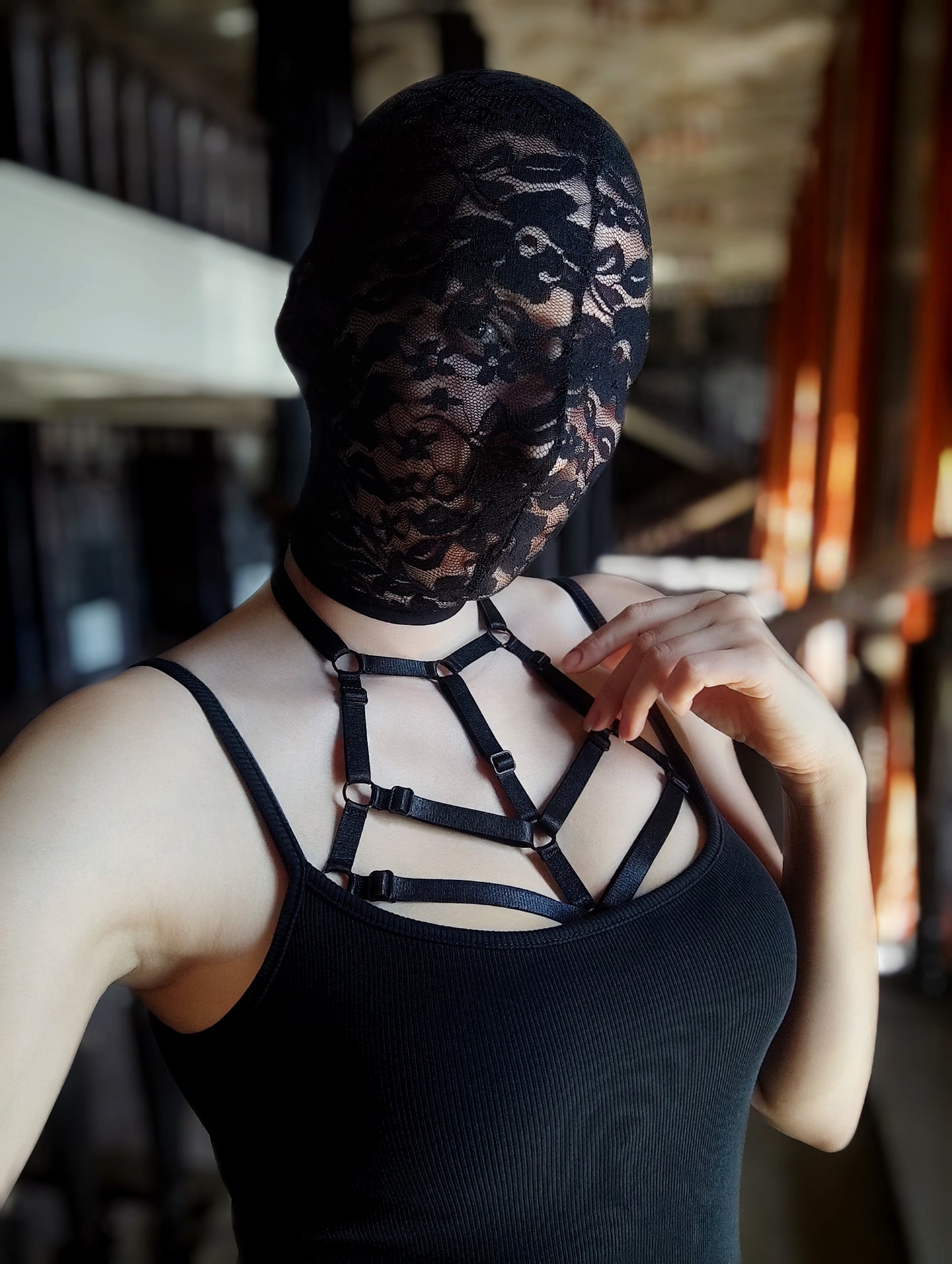 Woman lace mask for pole dance.Rave mask for party, festival and cosplay.Gothic harness mask for women.Guipure mask for carnival.Balaclava.