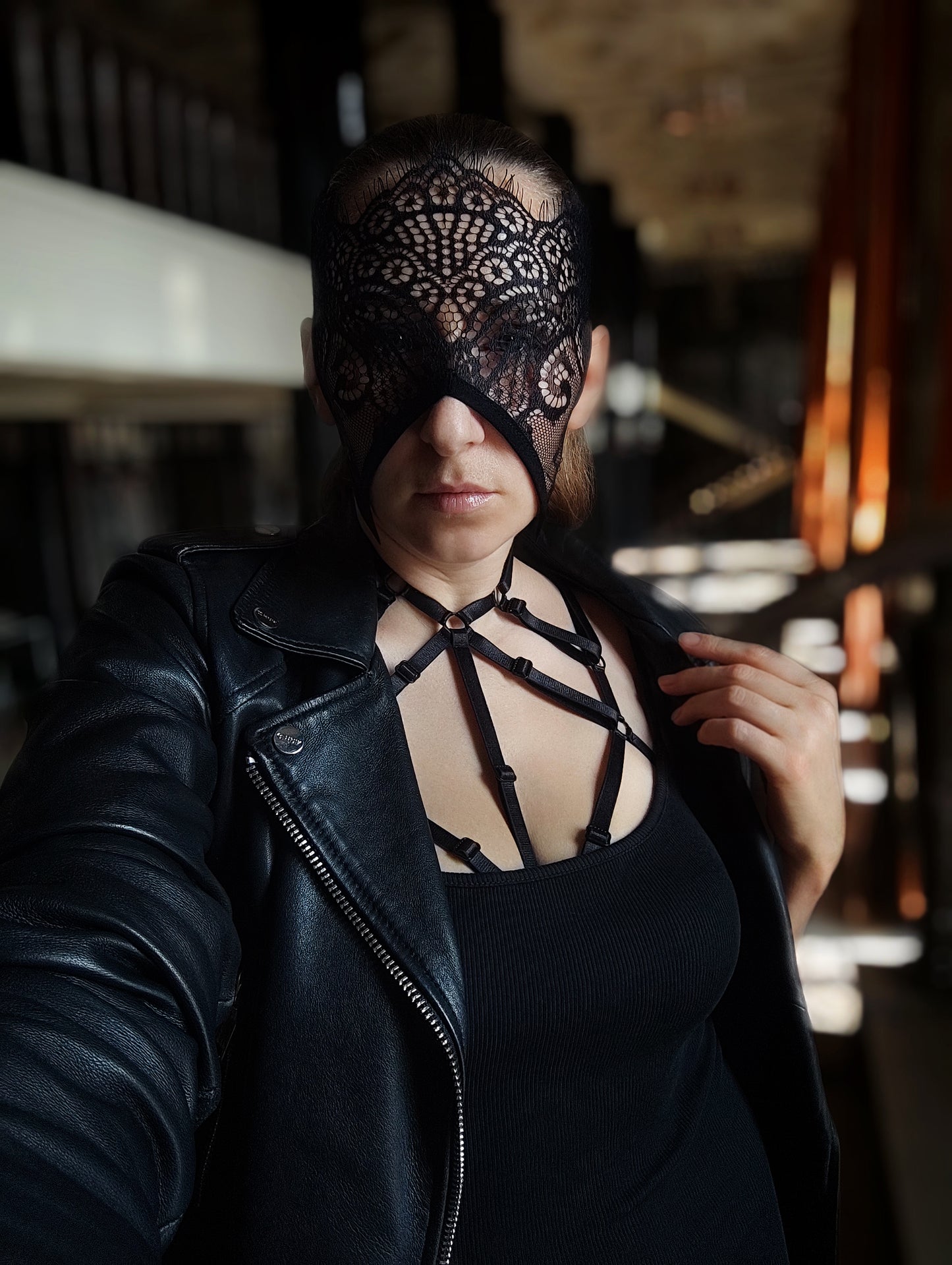 Woman lace mask for pole dance and twerk.Rave mask for party, festival and cosplay.Gothic harness mask for women.Guipure mask for carnival.