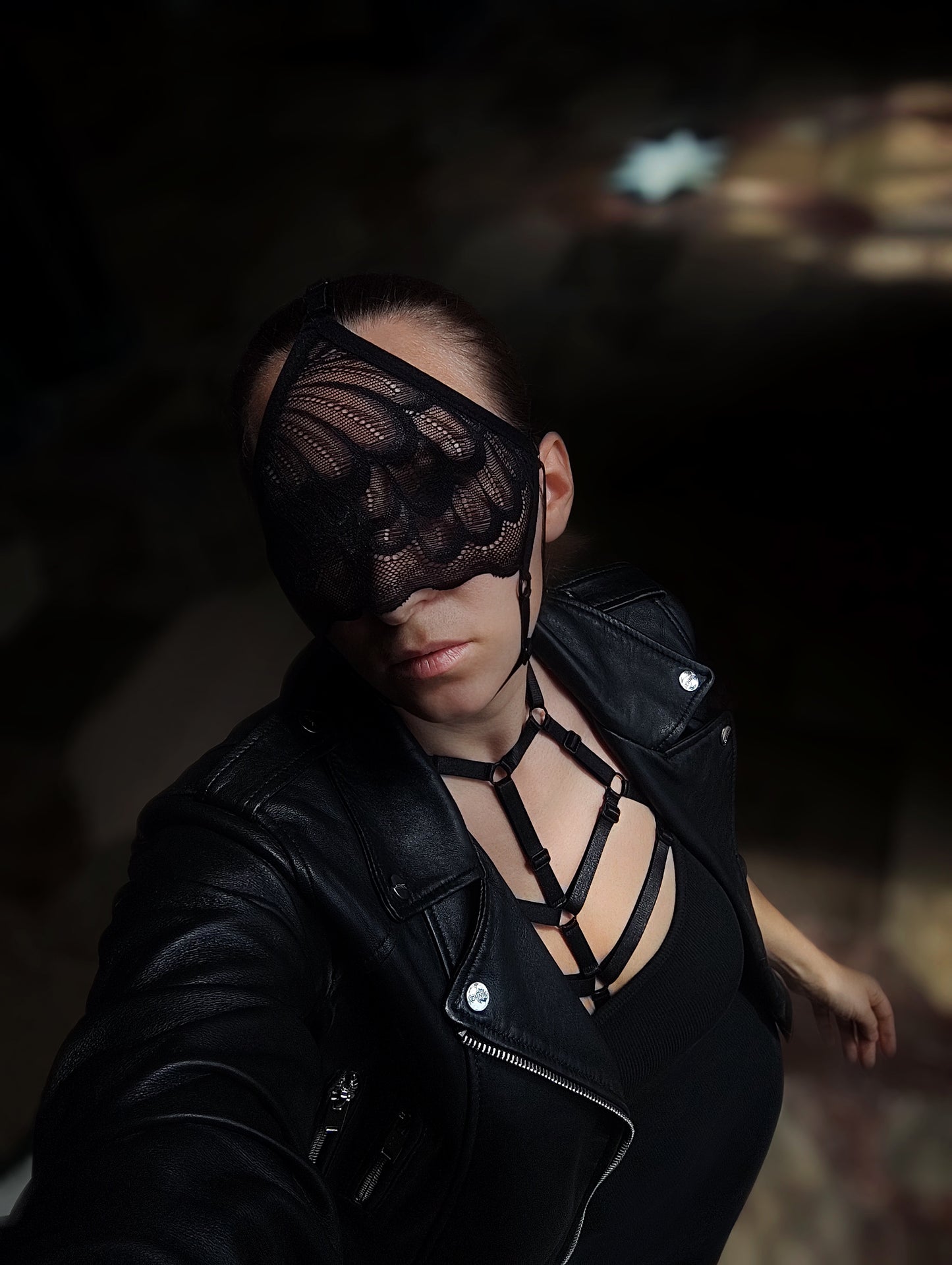 Woman lace mask for pole dance.Rave mask for party, festival and cosplay.Gothic harness mask for women.Guipure mask for carnival.