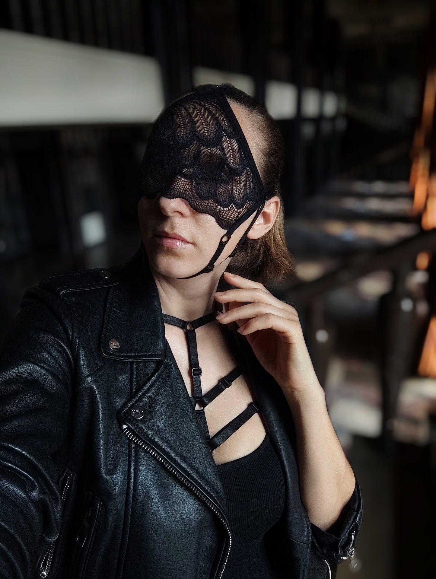 Woman lace mask for pole dance.Rave mask for party, festival and cosplay.Gothic harness mask for women.Guipure mask for carnival.