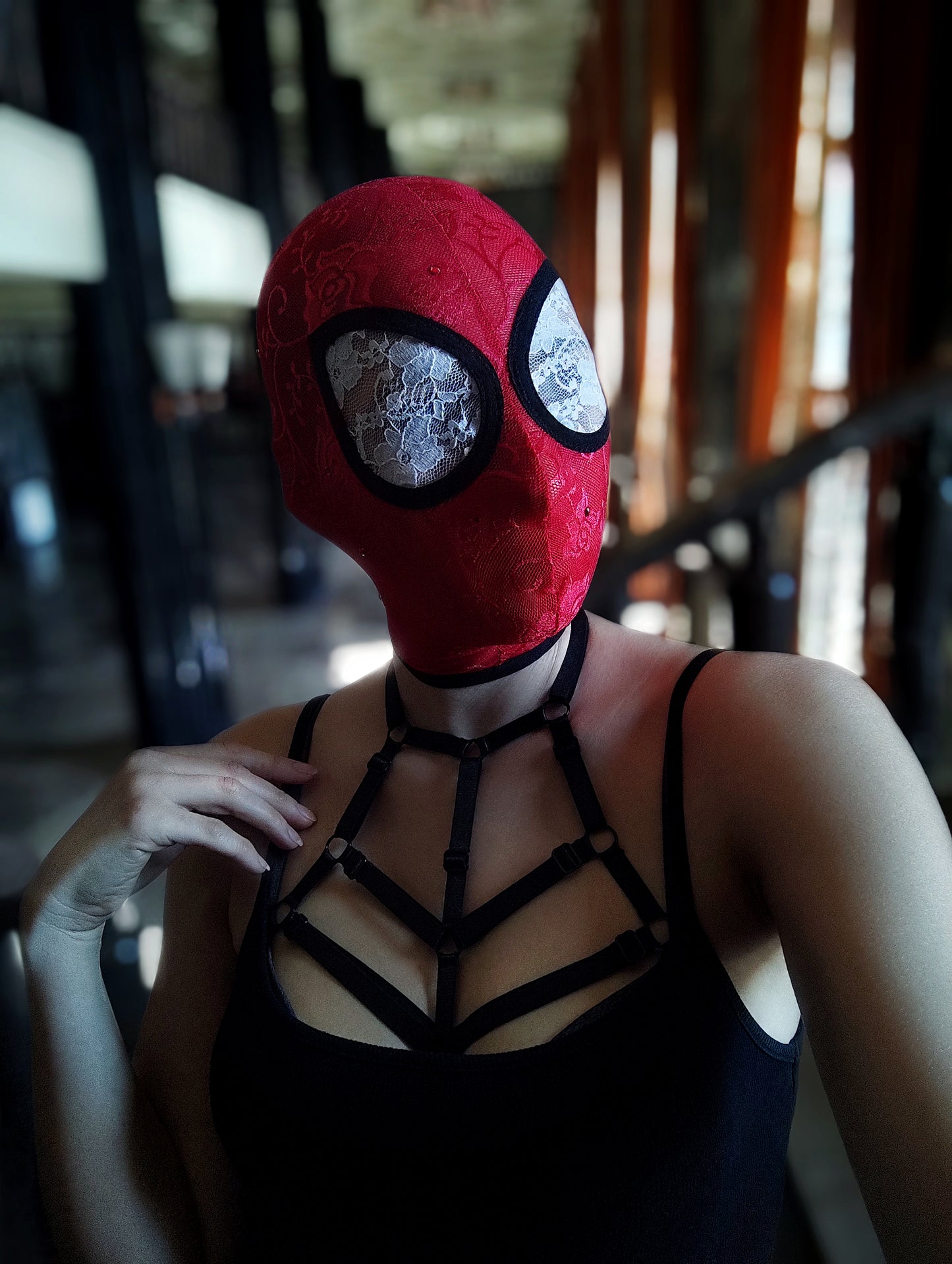 Woman lace mask for pole dance and twerk.Rave mask for party, festival and cosplay.Gothic harness mask for women.Guipure mask for carnival.