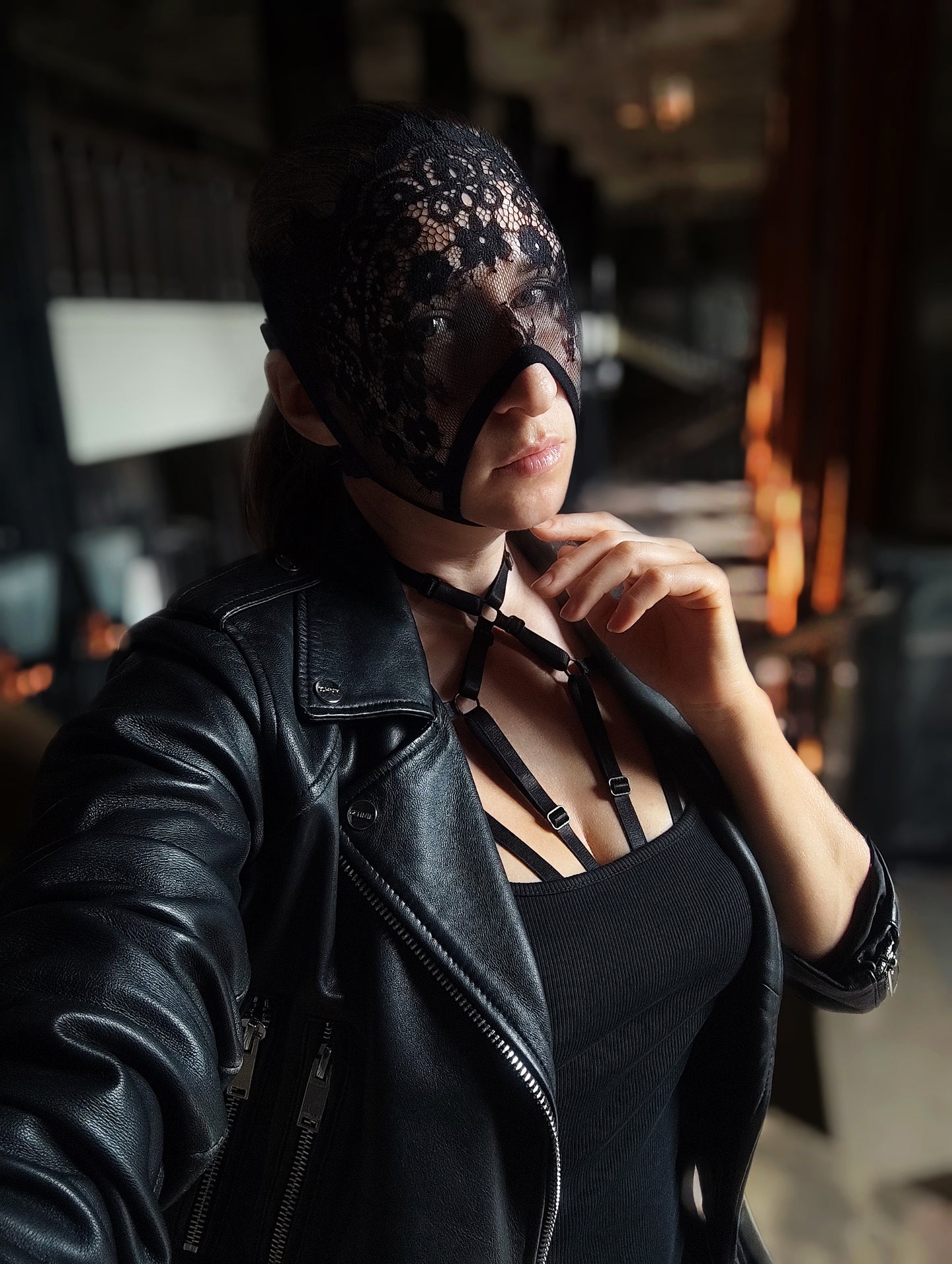 Woman lace mask for pole dance and twerk.Rave mask for party, festival and cosplay.Gothic harness mask for women.Guipure mask for carnival.