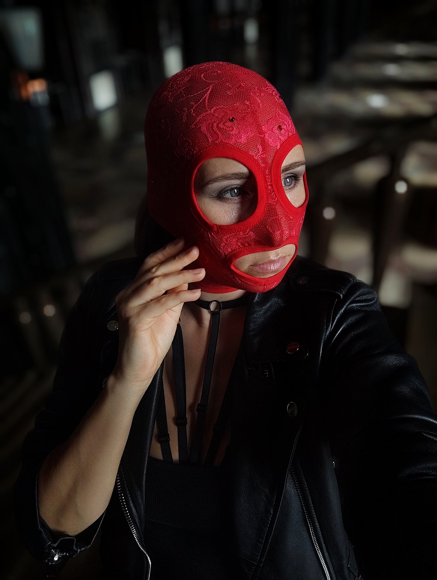 Woman lace mask for pole dance.Rave mask for party, festival and cosplay.Gothic harness mask for women.Guipure mask for carnival.Balaclava.