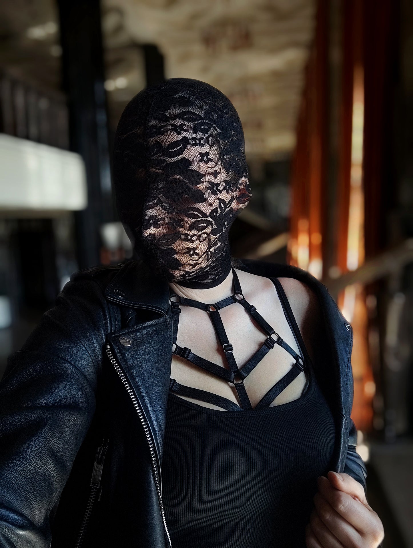 Woman lace mask for pole dance.Rave mask for party, festival and cosplay.Gothic harness mask for women.Guipure mask for carnival.Balaclava.