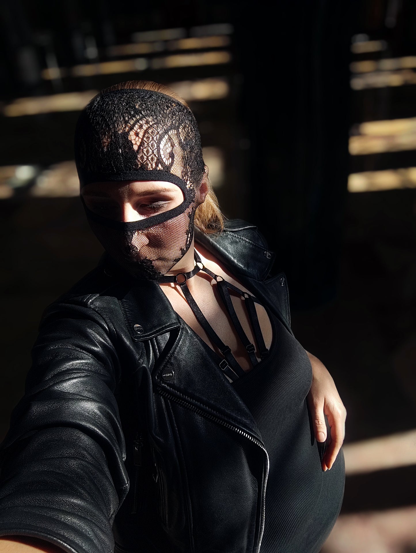 Woman lace mask for pole dance.Rave mask for party, festival and cosplay.Gothic harness mask for women.Guipure mask for carnival.