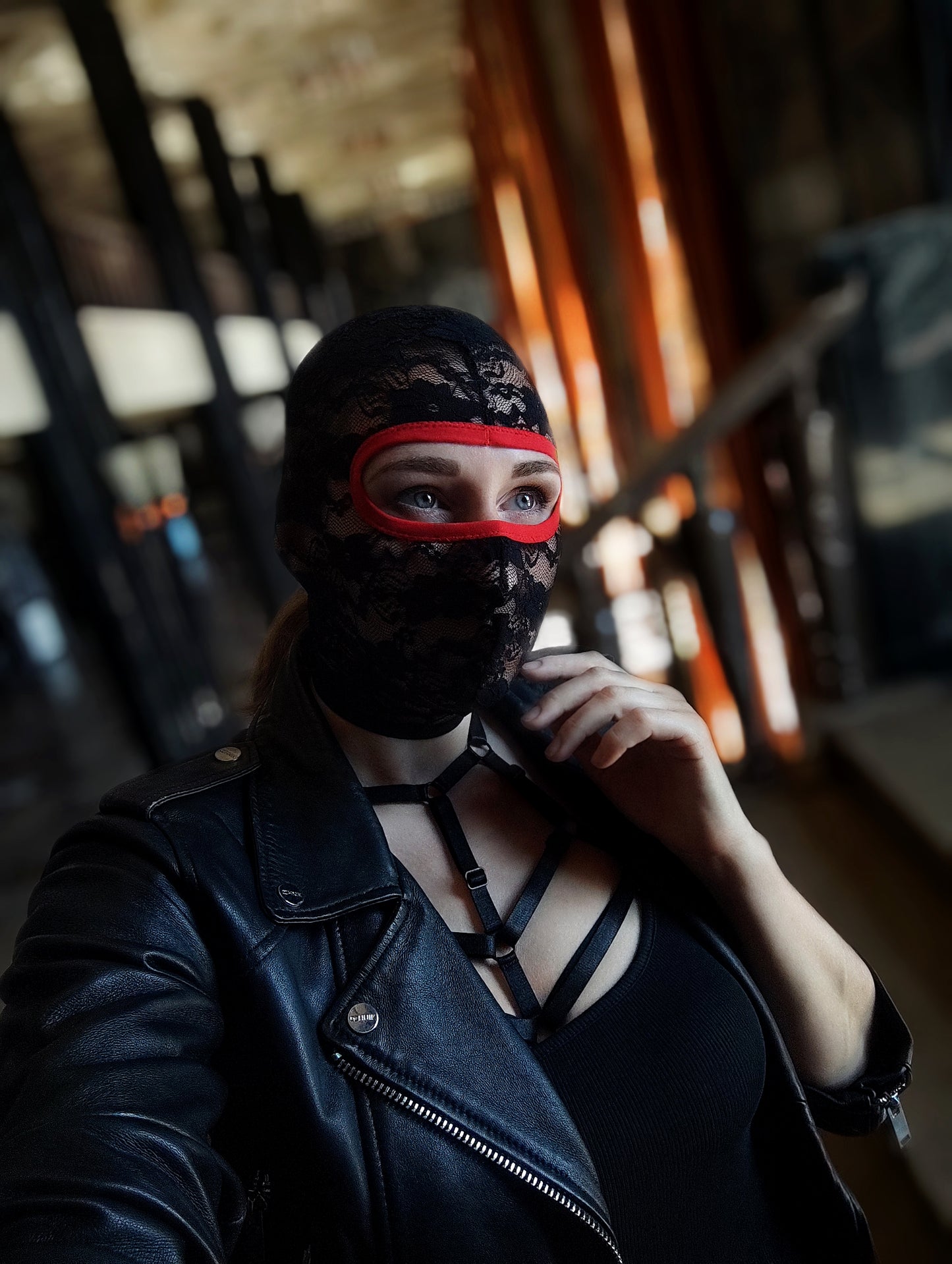 Woman lace mask for pole dance.Rave mask for party, festival and cosplay.Gothic harness mask for women.Guipure mask for carnival.Balaclava.