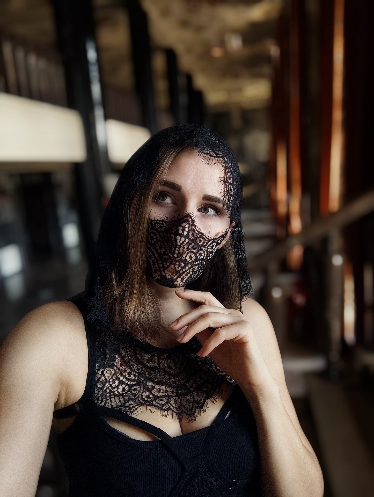 Woman lace mask for pole dance and twerk.Rave mask for party, festival and cosplay.Gothic harness mask for women.Guipure mask for carnival.