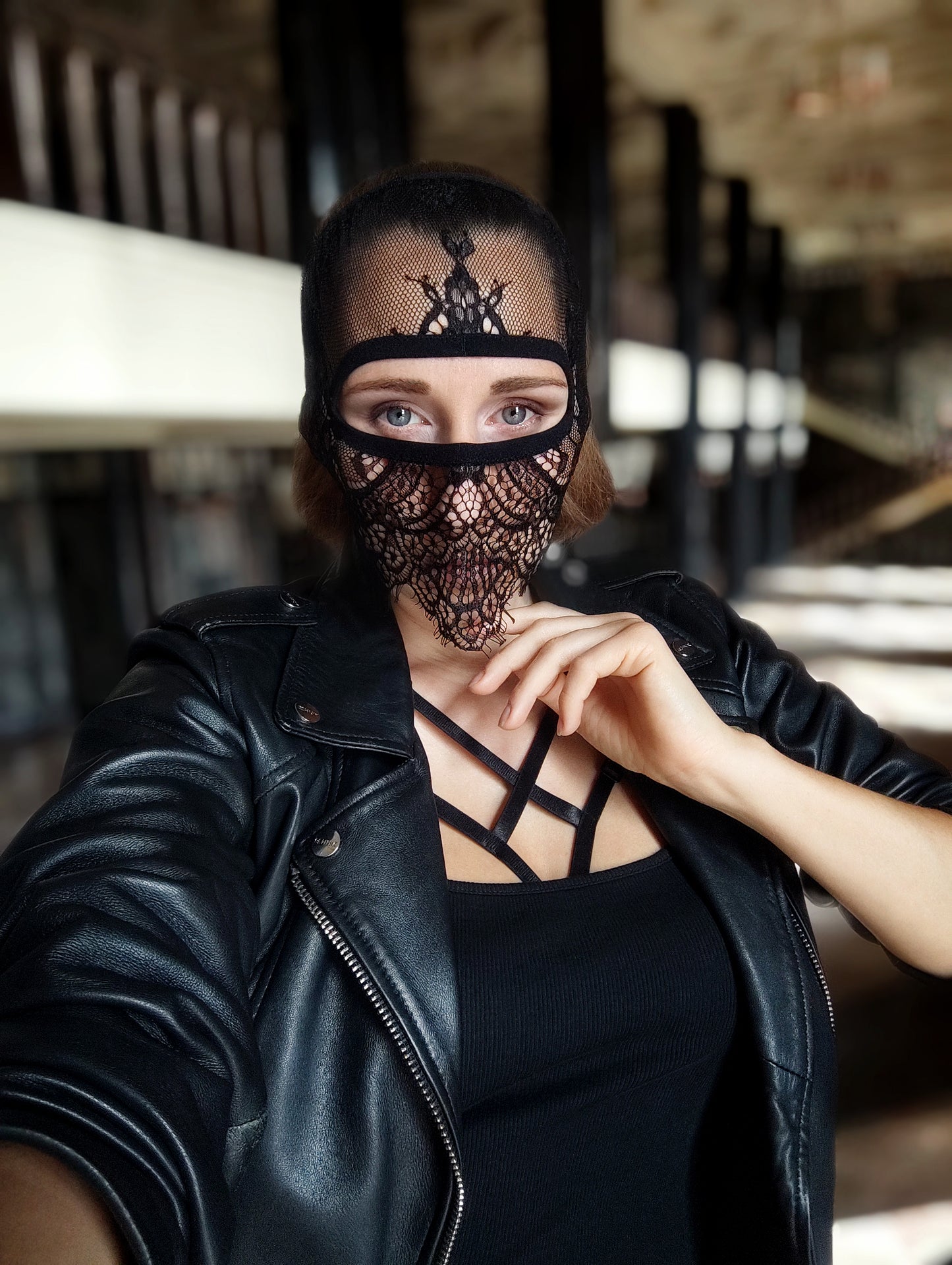Woman lace mask for pole dance.Rave mask for party, festival and cosplay.Gothic harness mask for women.Guipure mask for carnival.