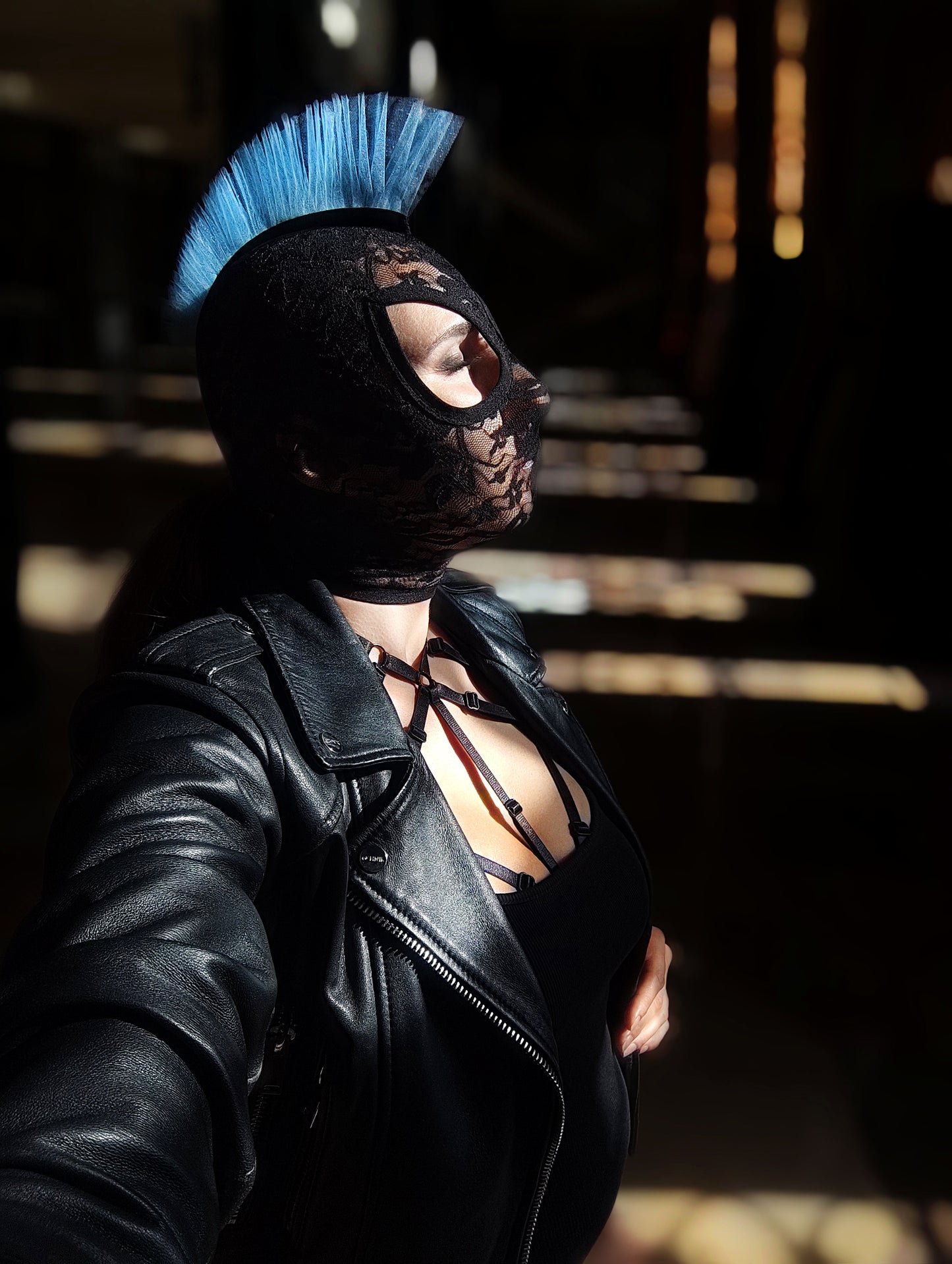 Woman lace mask for pole dance.Rave mask for party, festival and cosplay.Gothic harness mask for women.Guipure mask for carnival.Balaclava.