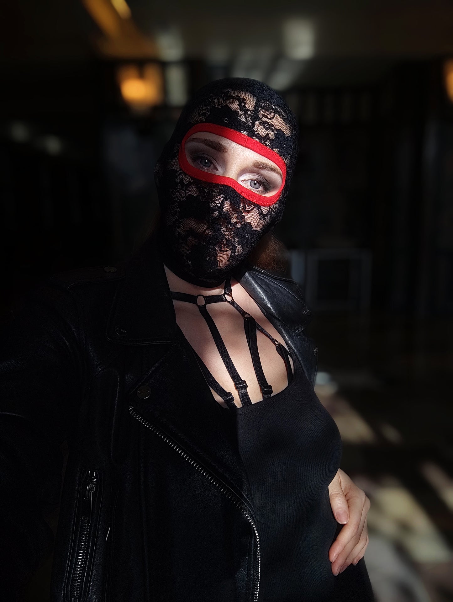 Woman lace mask for pole dance.Rave mask for party, festival and cosplay.Gothic harness mask for women.Guipure mask for carnival.Balaclava.