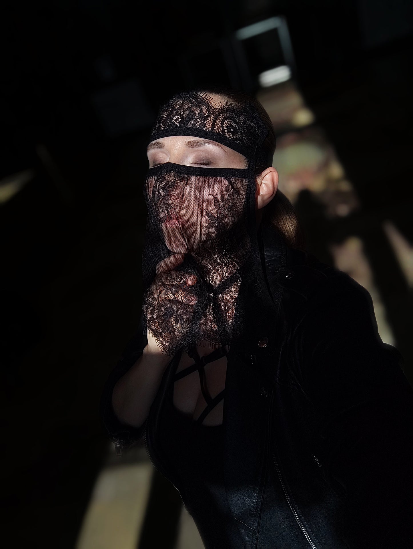 Woman lace mask for pole dance.Rave mask for party, festival and cosplay.Gothic harness mask for women.Guipure mask for carnival.