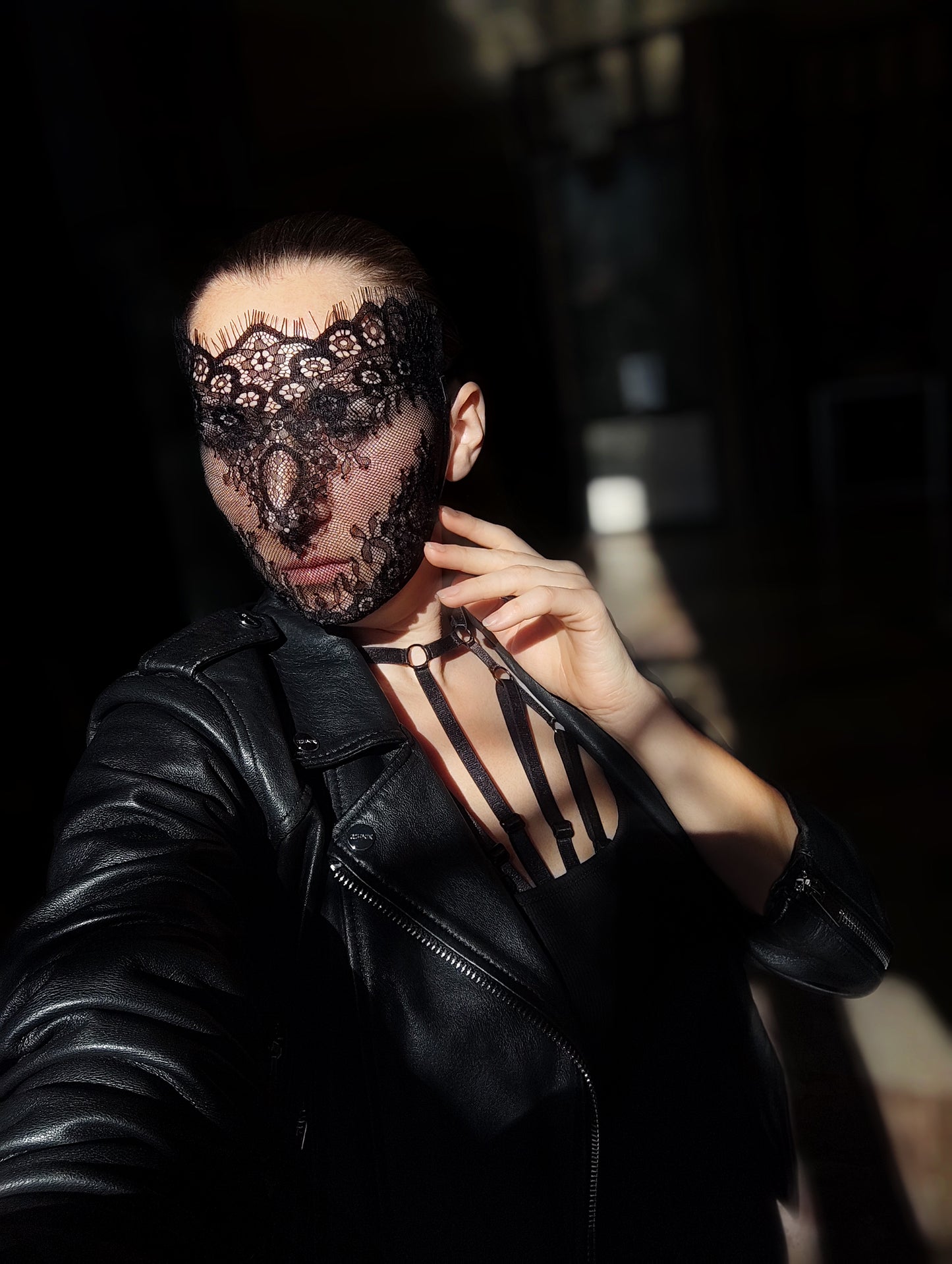 Woman lace mask for pole dance.Rave mask for party, festival and cosplay.Gothic harness mask for women.Guipure mask for carnival.