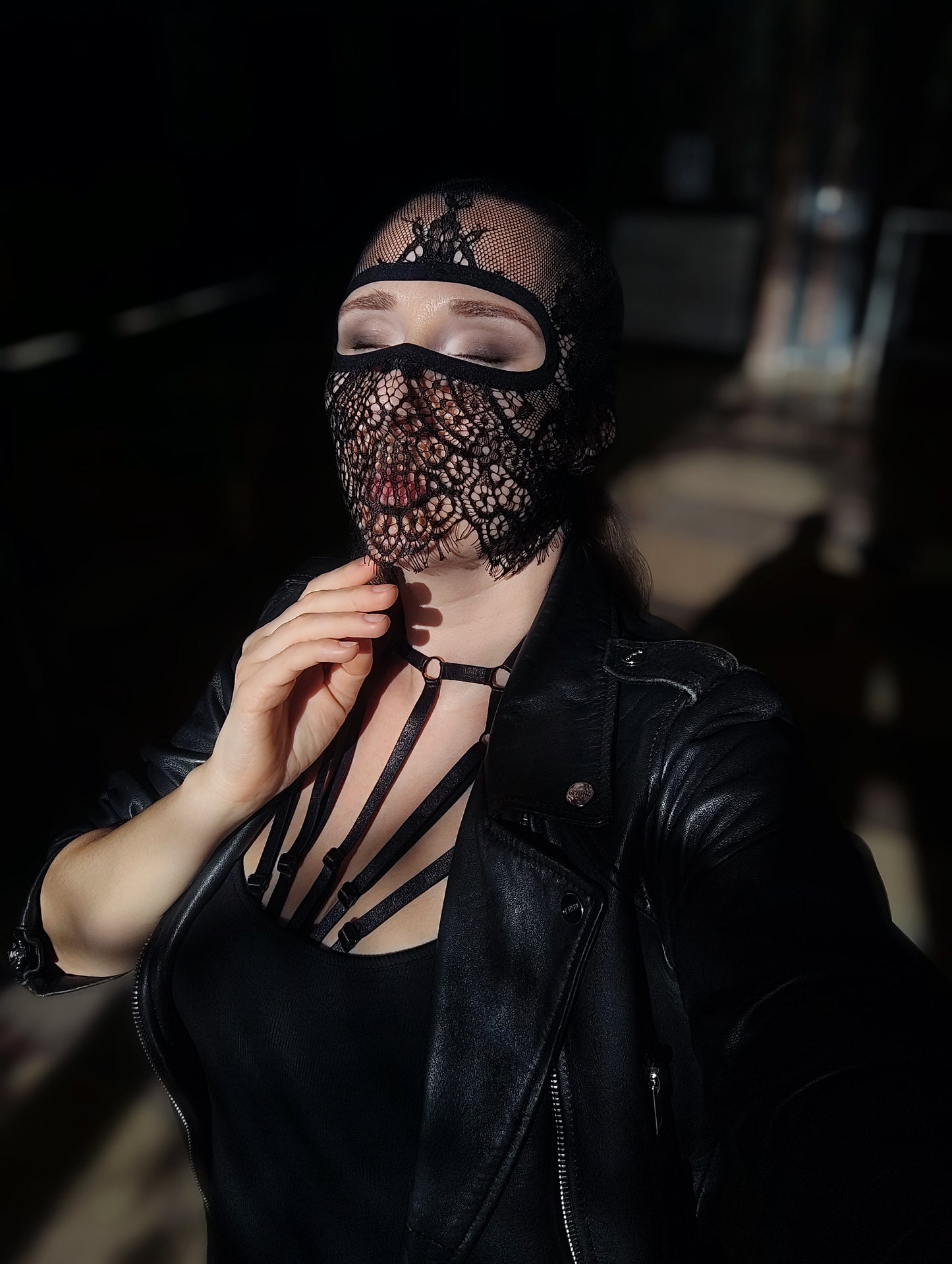 Woman lace mask for pole dance.Rave mask for party, festival and cosplay.Gothic harness mask for women.Guipure mask for carnival.