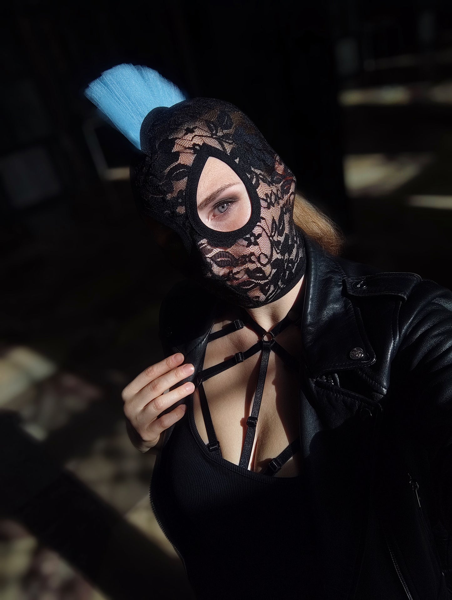 Woman lace mask for pole dance.Rave mask for party, festival and cosplay.Gothic harness mask for women.Guipure mask for carnival.Balaclava.
