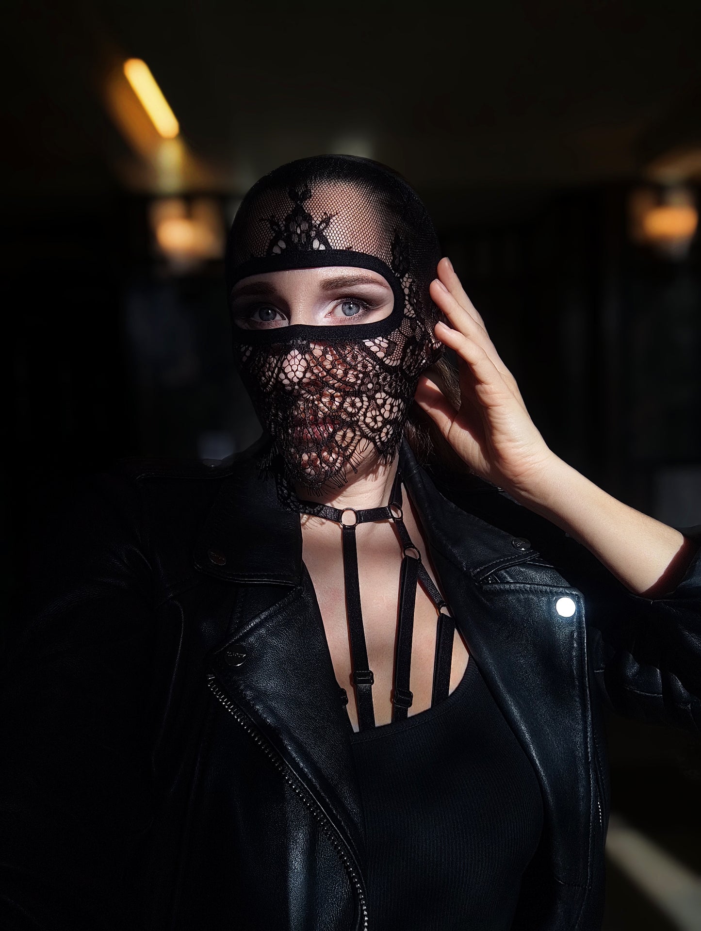 Woman lace mask for pole dance.Rave mask for party, festival and cosplay.Gothic harness mask for women.Guipure mask for carnival.