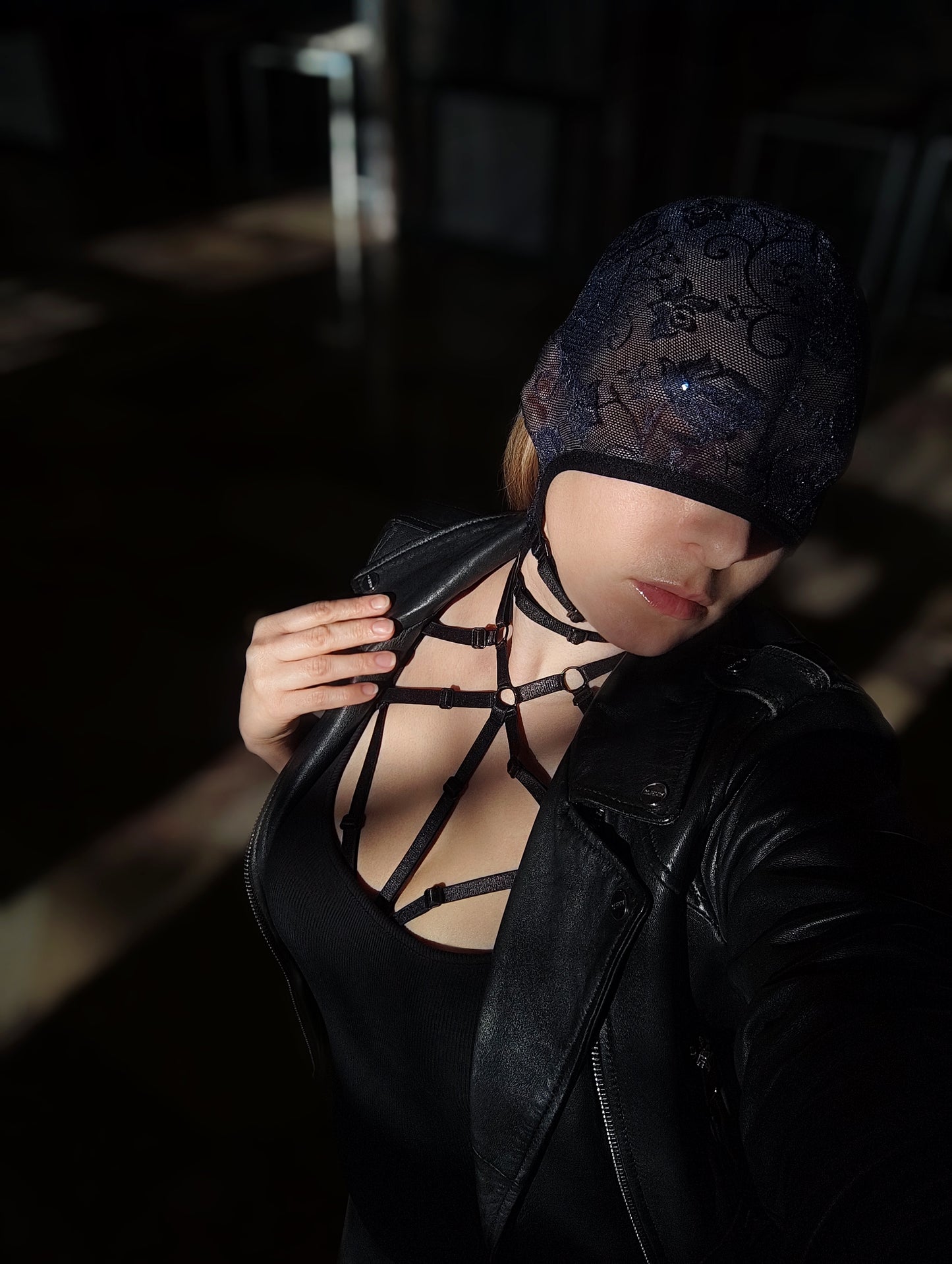 Woman lace mask for pole dance.Rave mask for party, festival and cosplay.Gothic harness mask for women.Guipure mask for carnival.Balaclava.