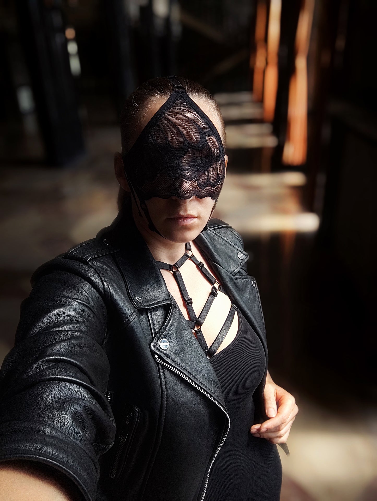 Woman lace mask for pole dance.Rave mask for party, festival and cosplay.Gothic harness mask for women.Guipure mask for carnival.