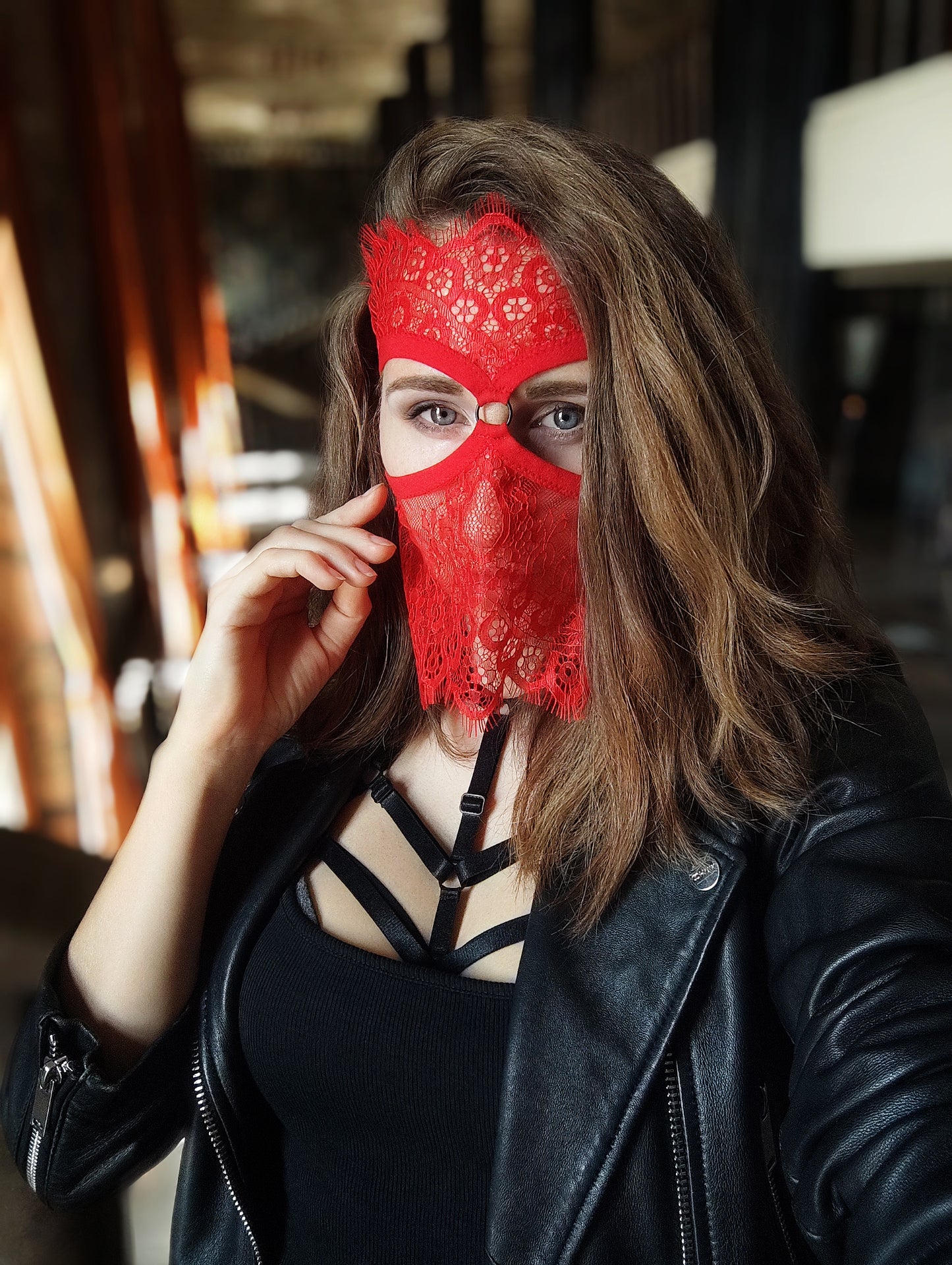 Woman lace mask for pole dance.Rave mask for party, festival and cosplay.Gothic harness mask for women.Guipure mask for carnival.