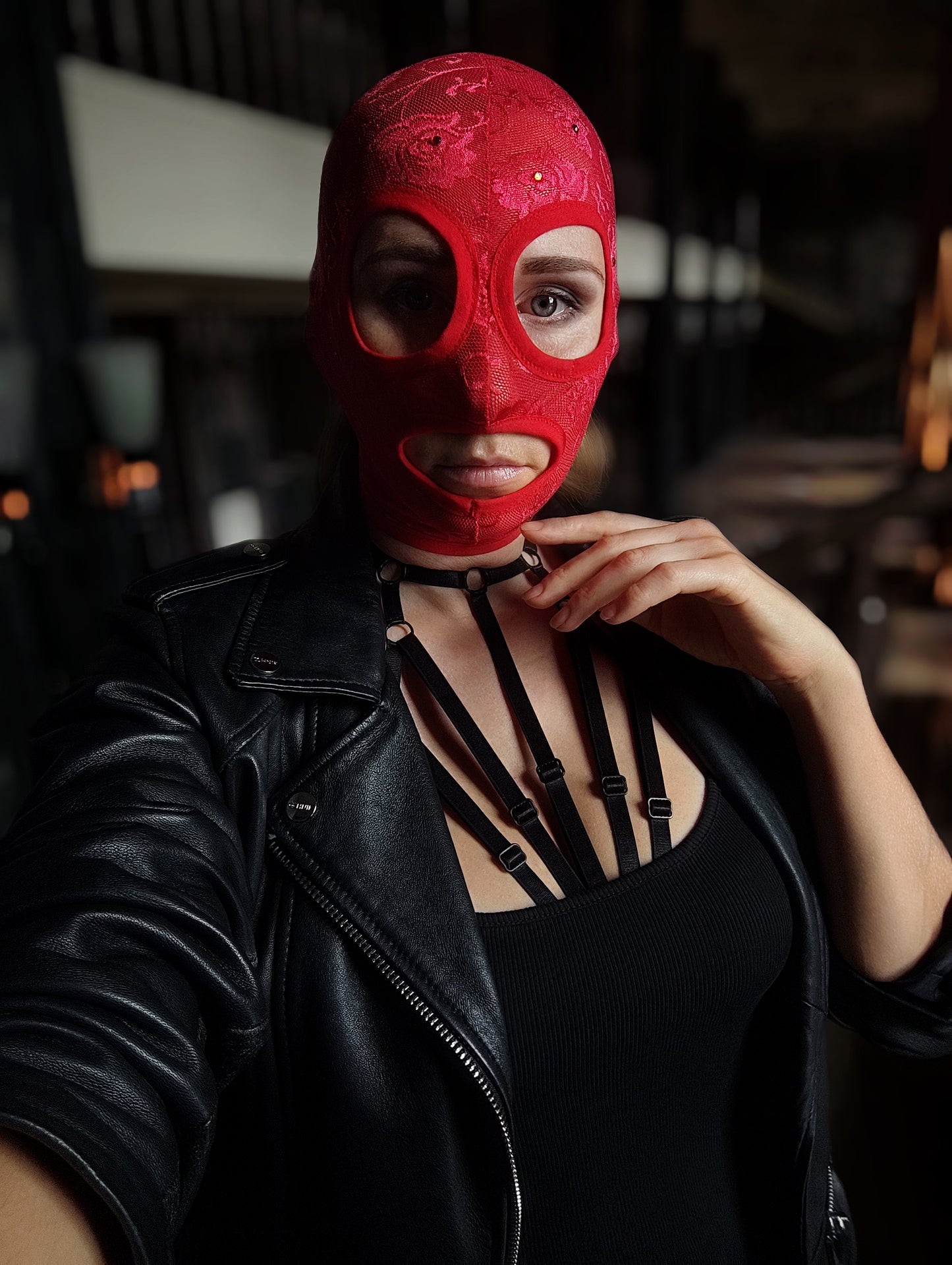 Woman lace mask for pole dance.Rave mask for party, festival and cosplay.Gothic harness mask for women.Guipure mask for carnival.Balaclava.