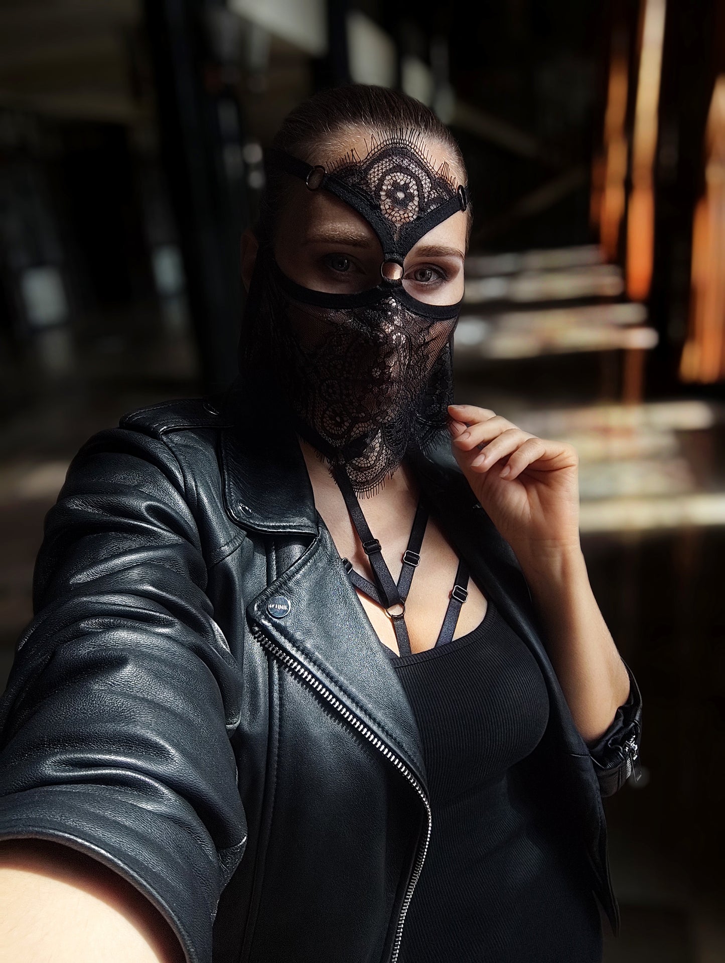 Woman lace mask for pole dance.Rave mask for party, festival and cosplay.Gothic harness mask for women.Guipure mask for carnival.