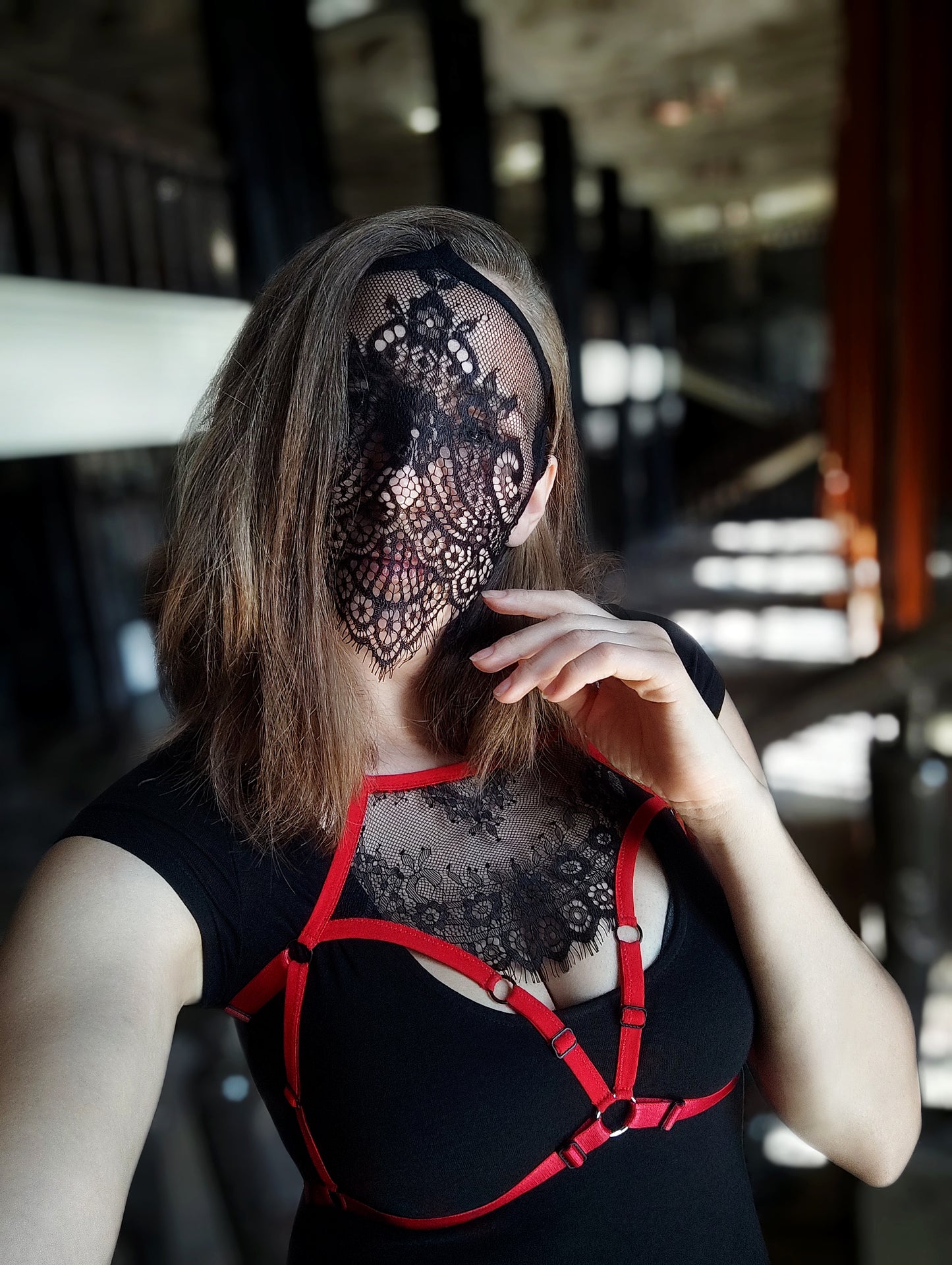 Woman lace mask for pole dance and twerk.Rave mask for party, festival and cosplay.Gothic harness mask for women.Guipure mask for carnival.