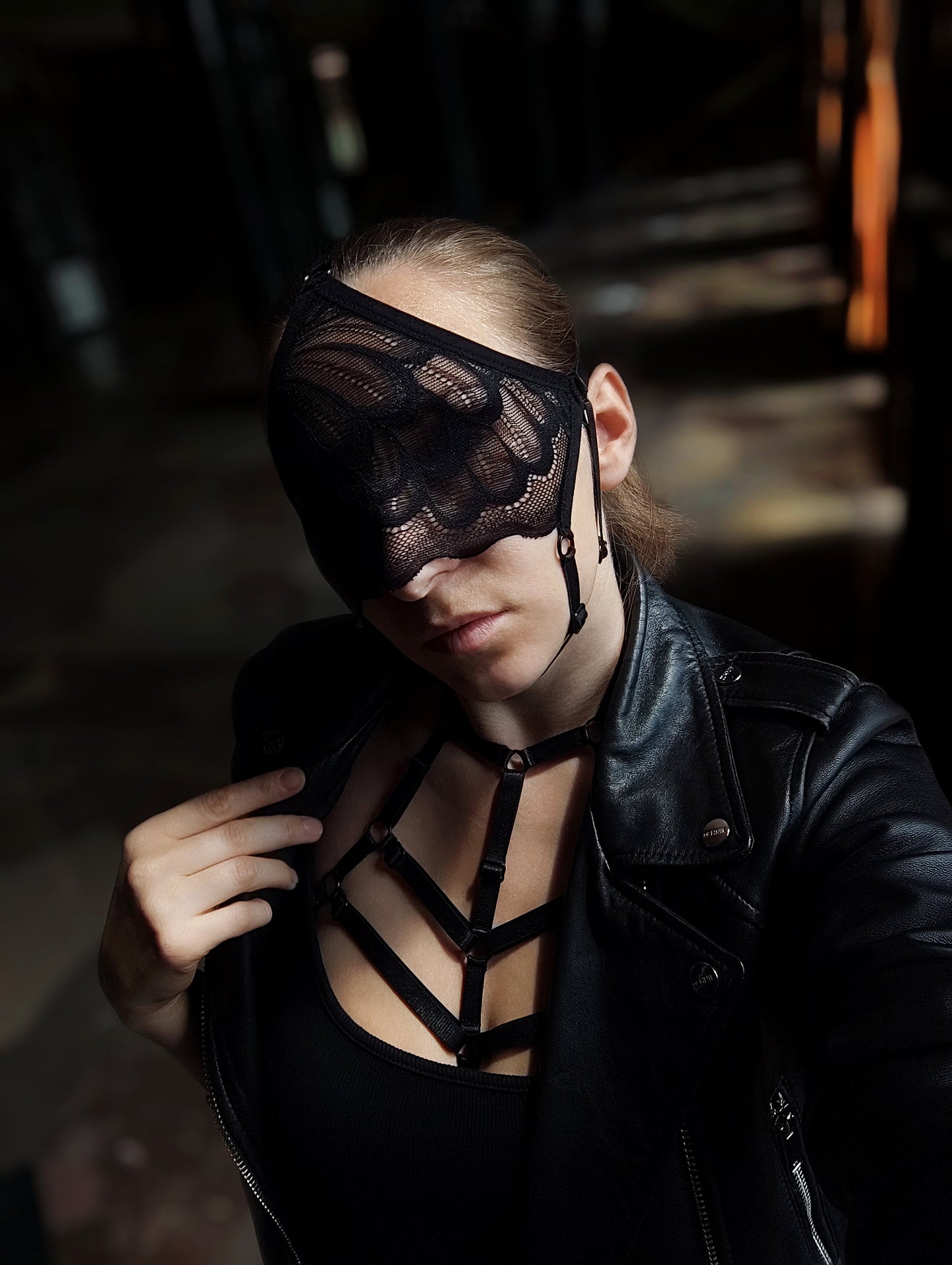 Woman lace mask for pole dance.Rave mask for party, festival and cosplay.Gothic harness mask for women.Guipure mask for carnival.