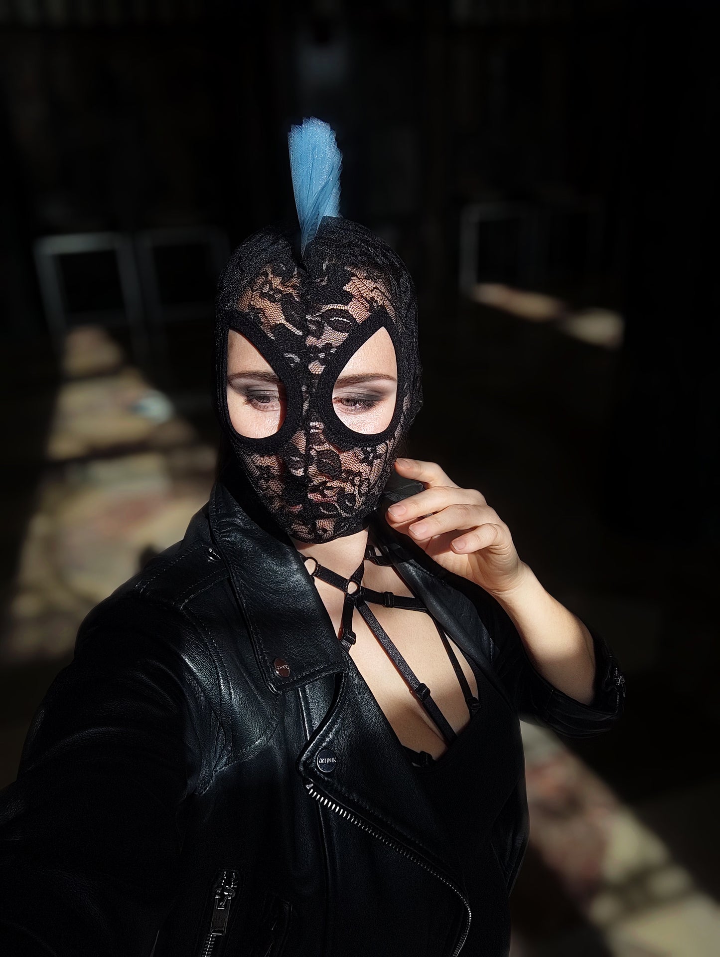 Woman lace mask for pole dance.Rave mask for party, festival and cosplay.Gothic harness mask for women.Guipure mask for carnival.Balaclava.