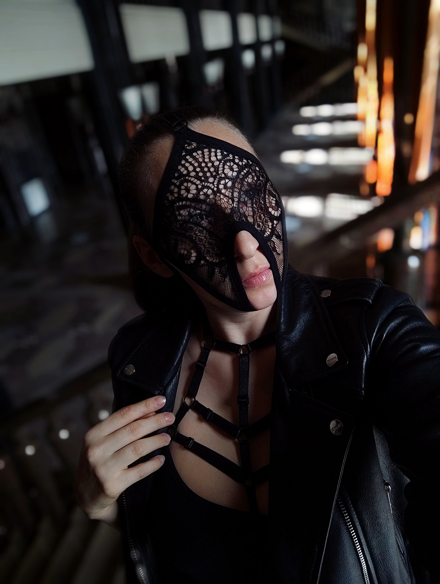 Woman lace mask for pole dance.Rave mask for party, festival and cosplay.Gothic harness mask for women.Guipure mask for carnival.