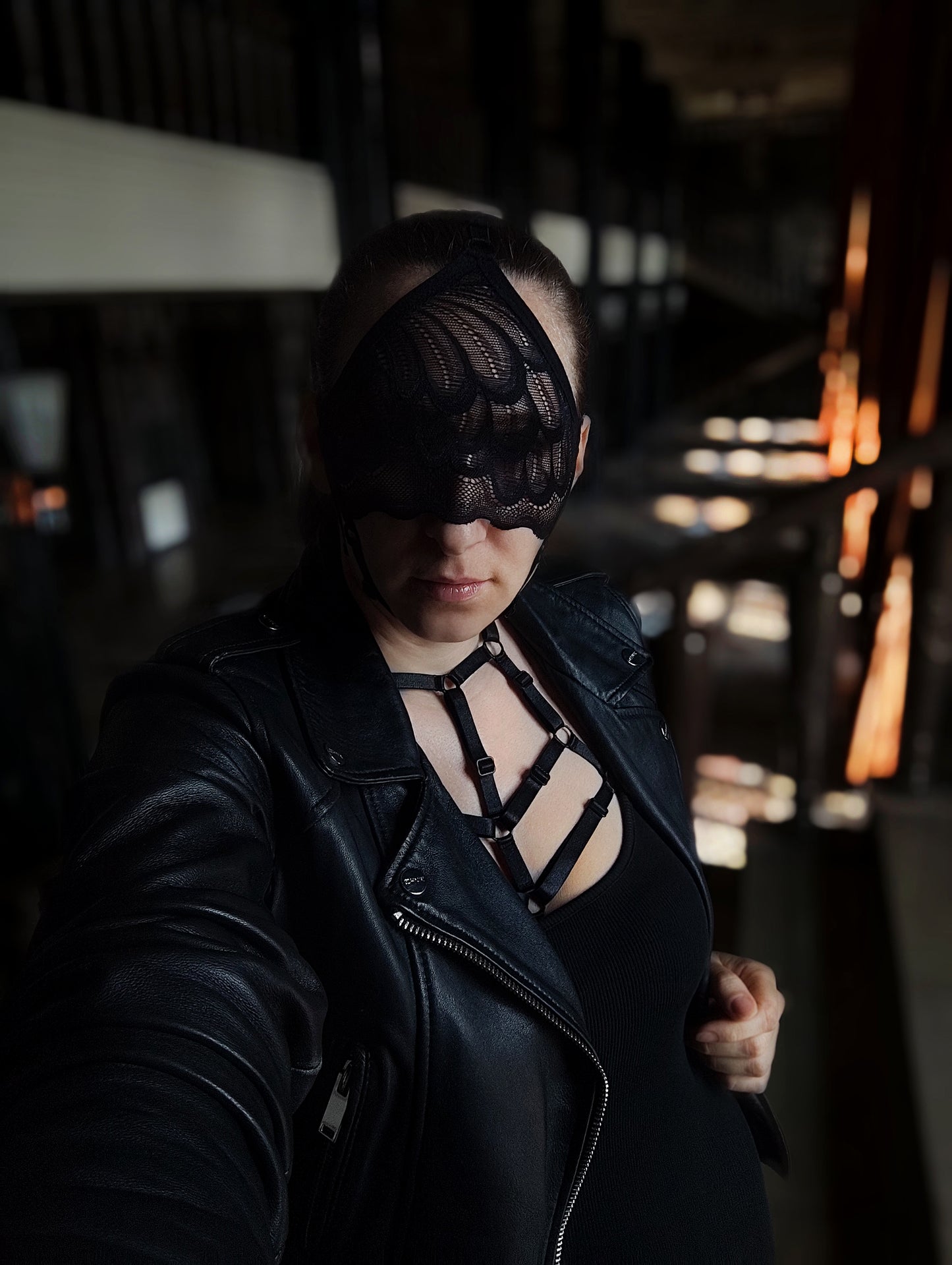 Woman lace mask for pole dance.Rave mask for party, festival and cosplay.Gothic harness mask for women.Guipure mask for carnival.