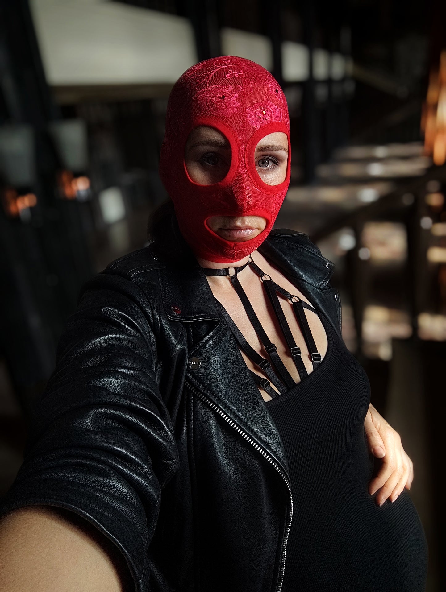 Woman lace mask for pole dance.Rave mask for party, festival and cosplay.Gothic harness mask for women.Guipure mask for carnival.Balaclava.