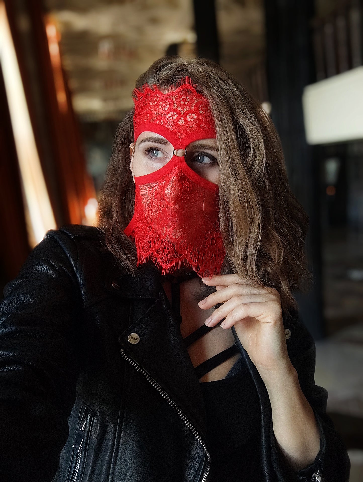 Woman lace mask for pole dance.Rave mask for party, festival and cosplay.Gothic harness mask for women.Guipure mask for carnival.