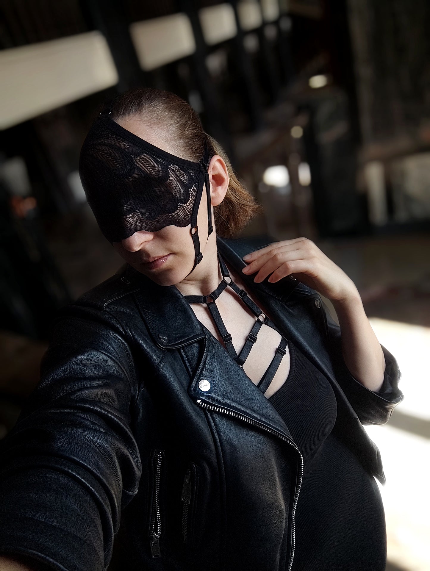 Woman lace mask for pole dance.Rave mask for party, festival and cosplay.Gothic harness mask for women.Guipure mask for carnival.