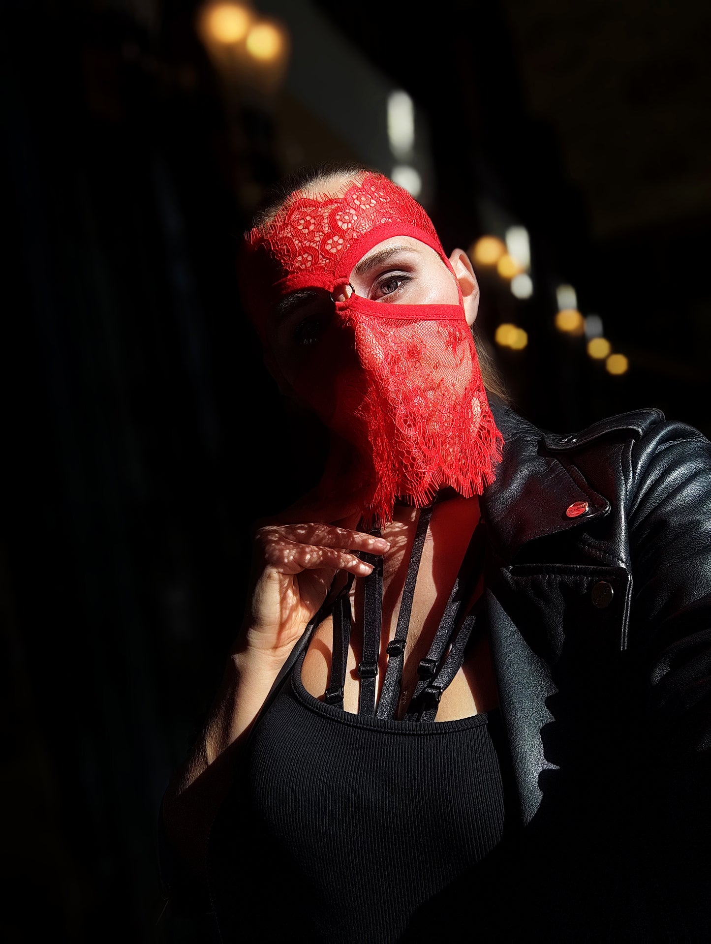 Woman lace mask for pole dance.Rave mask for party, festival and cosplay.Gothic harness mask for women.Guipure mask for carnival.
