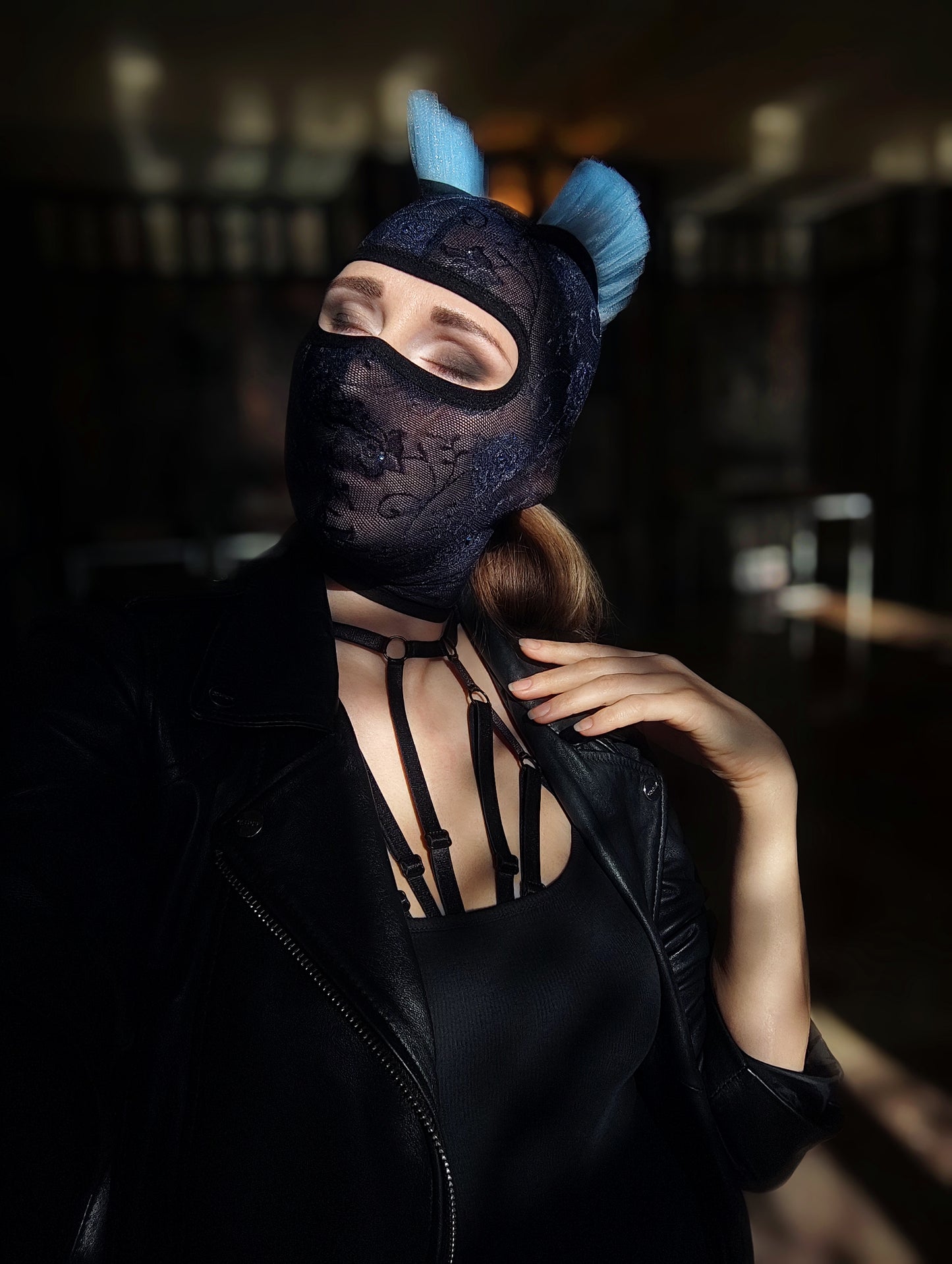 Woman lace mask for pole dance.Rave mask for party, festival and cosplay.Gothic harness mask for women.Guipure mask for carnival.Balaclava.
