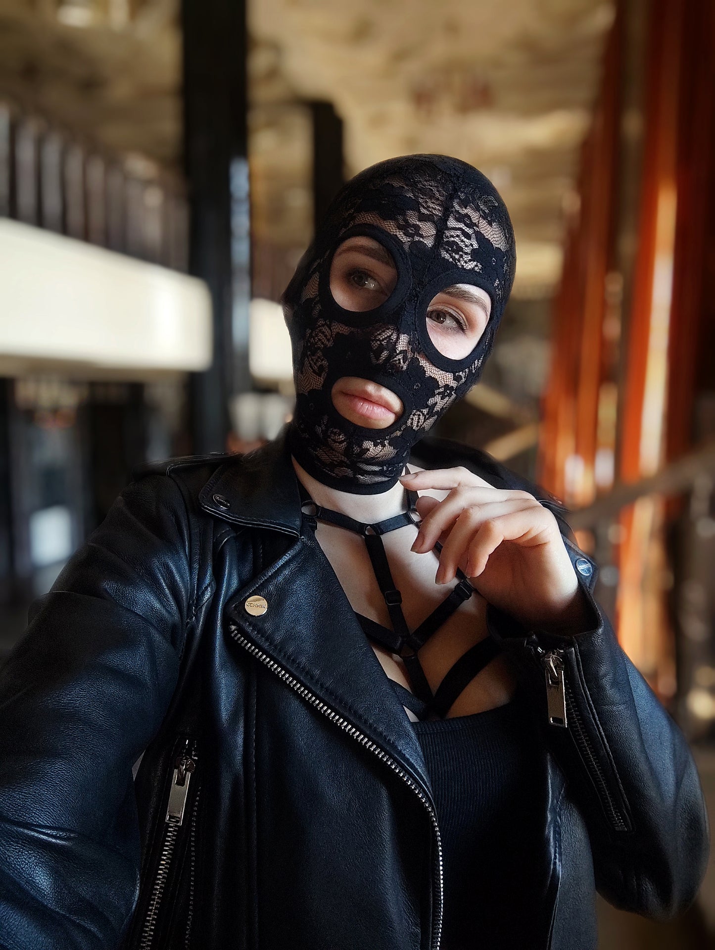 Woman lace mask for pole dance and twerk.Rave mask for party, festival and cosplay.Gothic harness mask for women.Guipure mask for carnival.