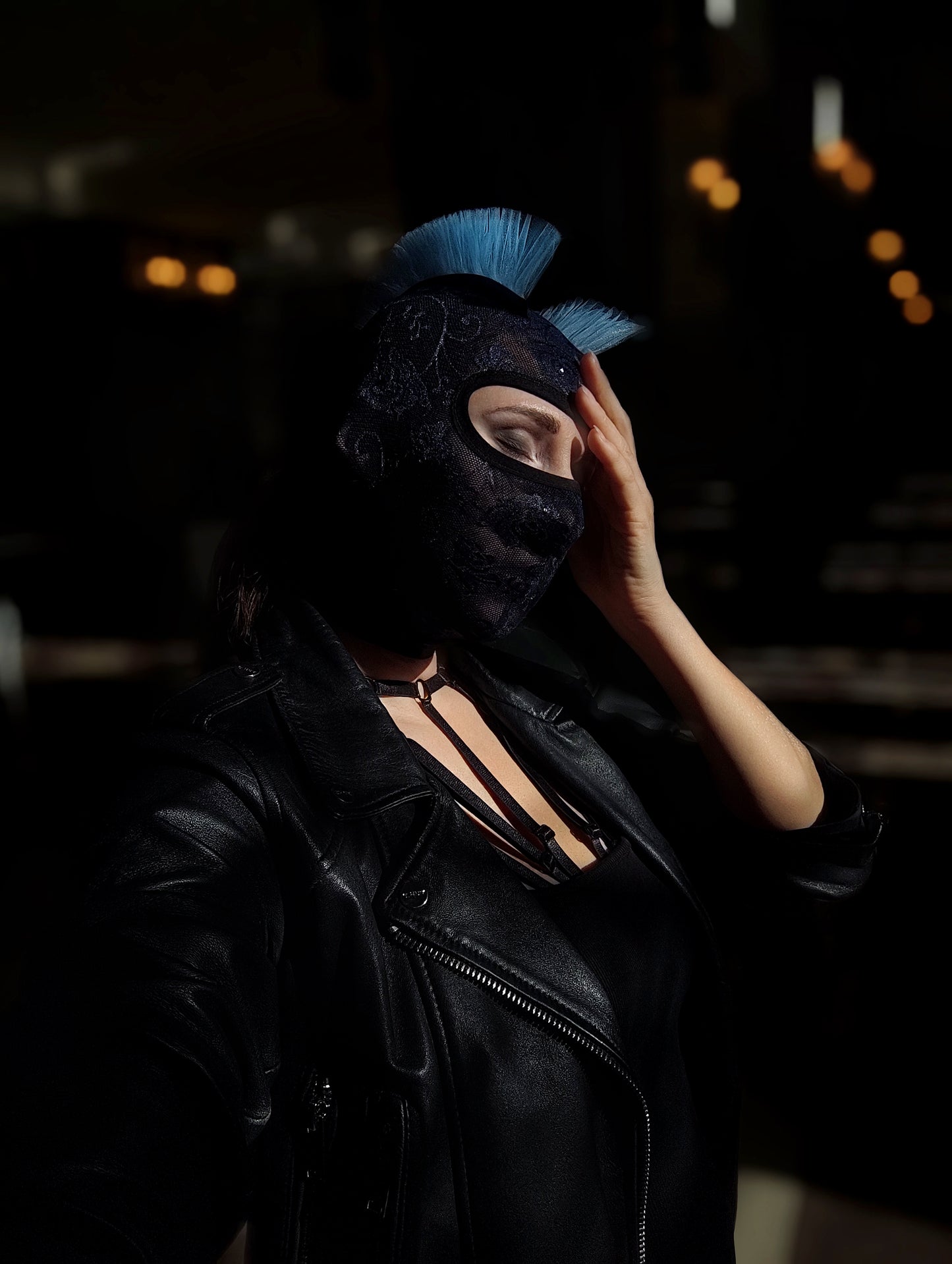 Woman lace mask for pole dance.Rave mask for party, festival and cosplay.Gothic harness mask for women.Guipure mask for carnival.Balaclava.
